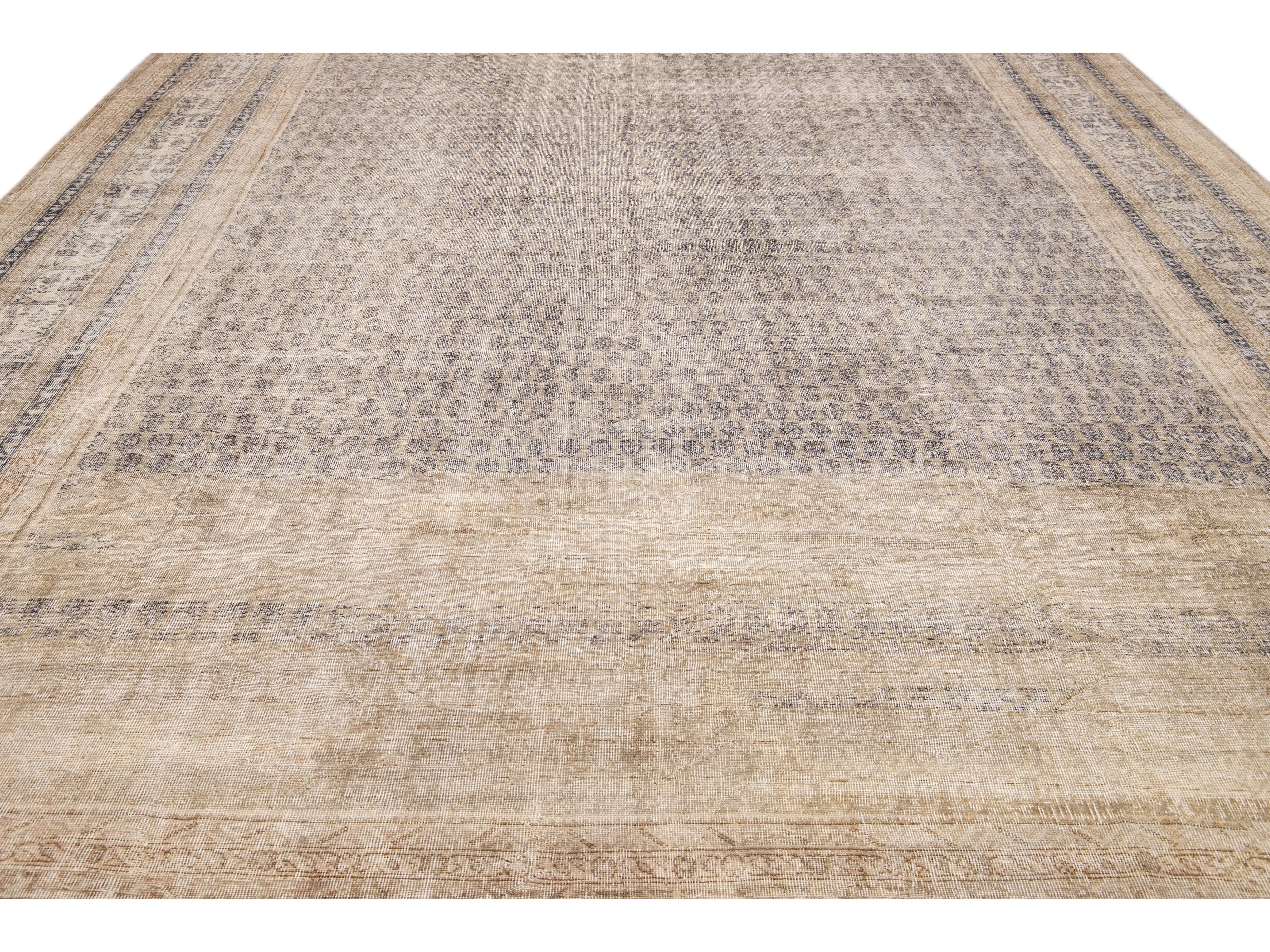 Antique Sivas Handmade Allover Designed Beige Oversize Wool Rug