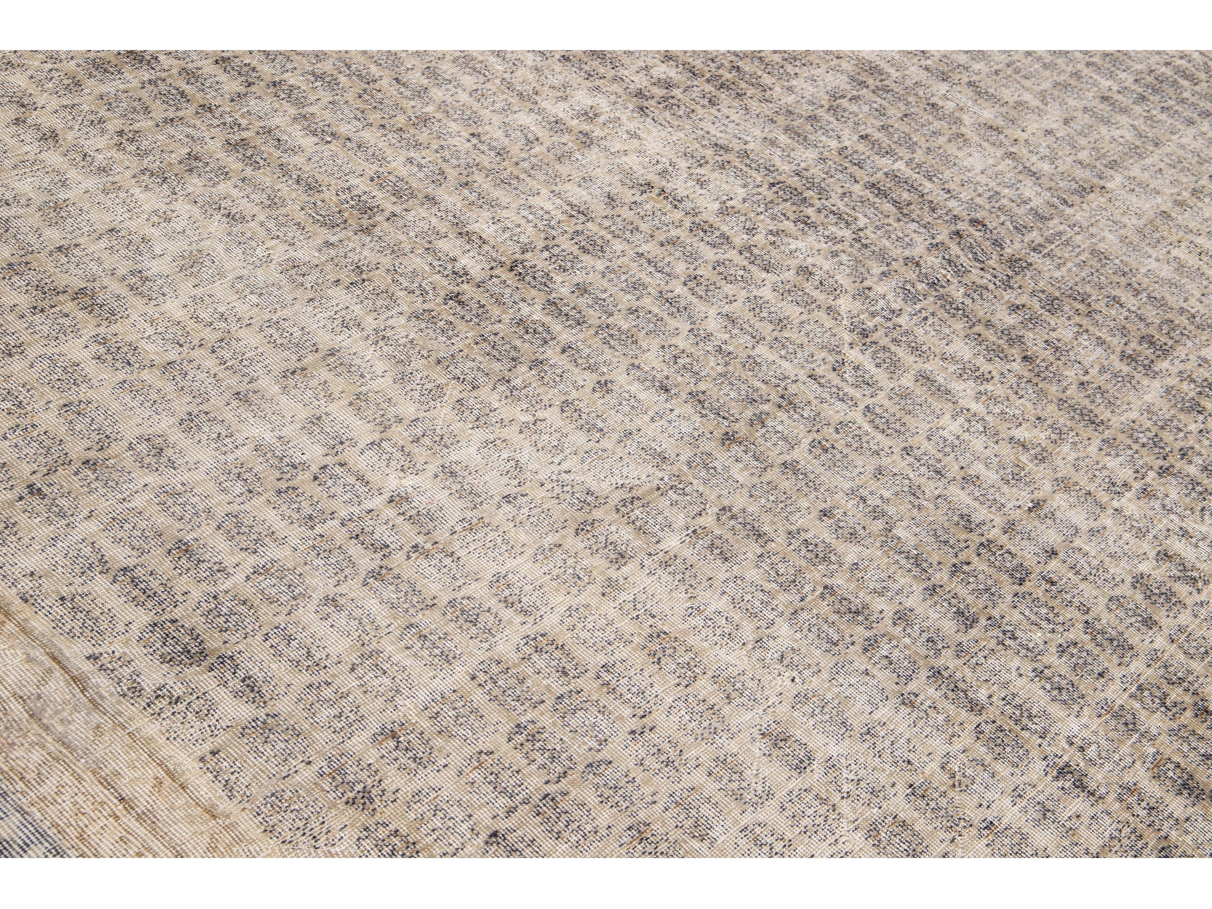Antique Sivas Handmade Allover Designed Beige Oversize Wool Rug