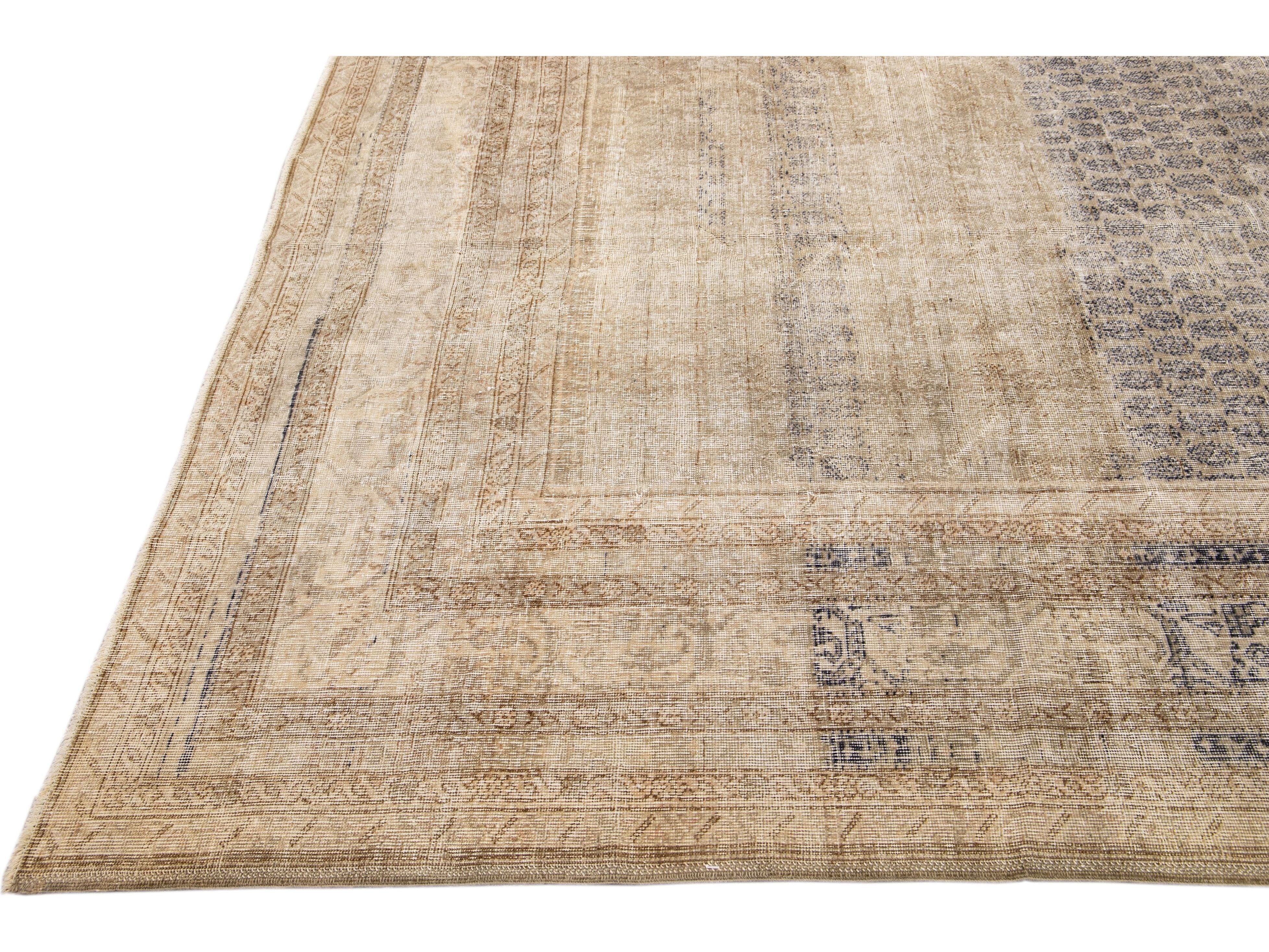 Antique Sivas Handmade Allover Designed Beige Oversize Wool Rug