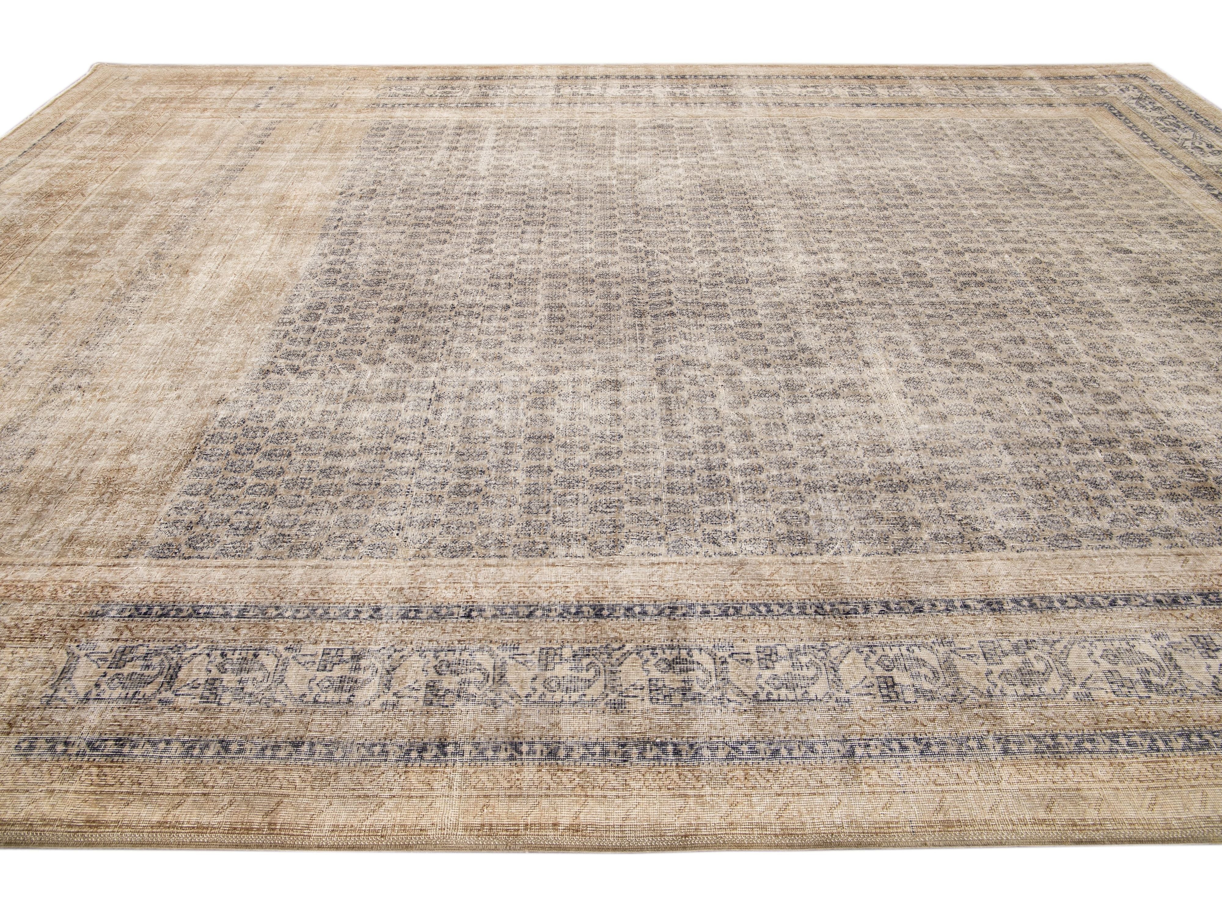 Antique Sivas Handmade Allover Designed Beige Oversize Wool Rug