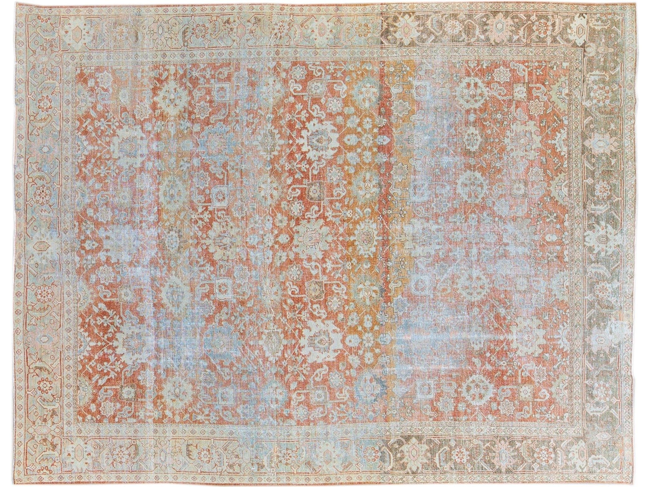 Antique Sultanabad Handmade Floral Pattern Designed Red Wool Rug