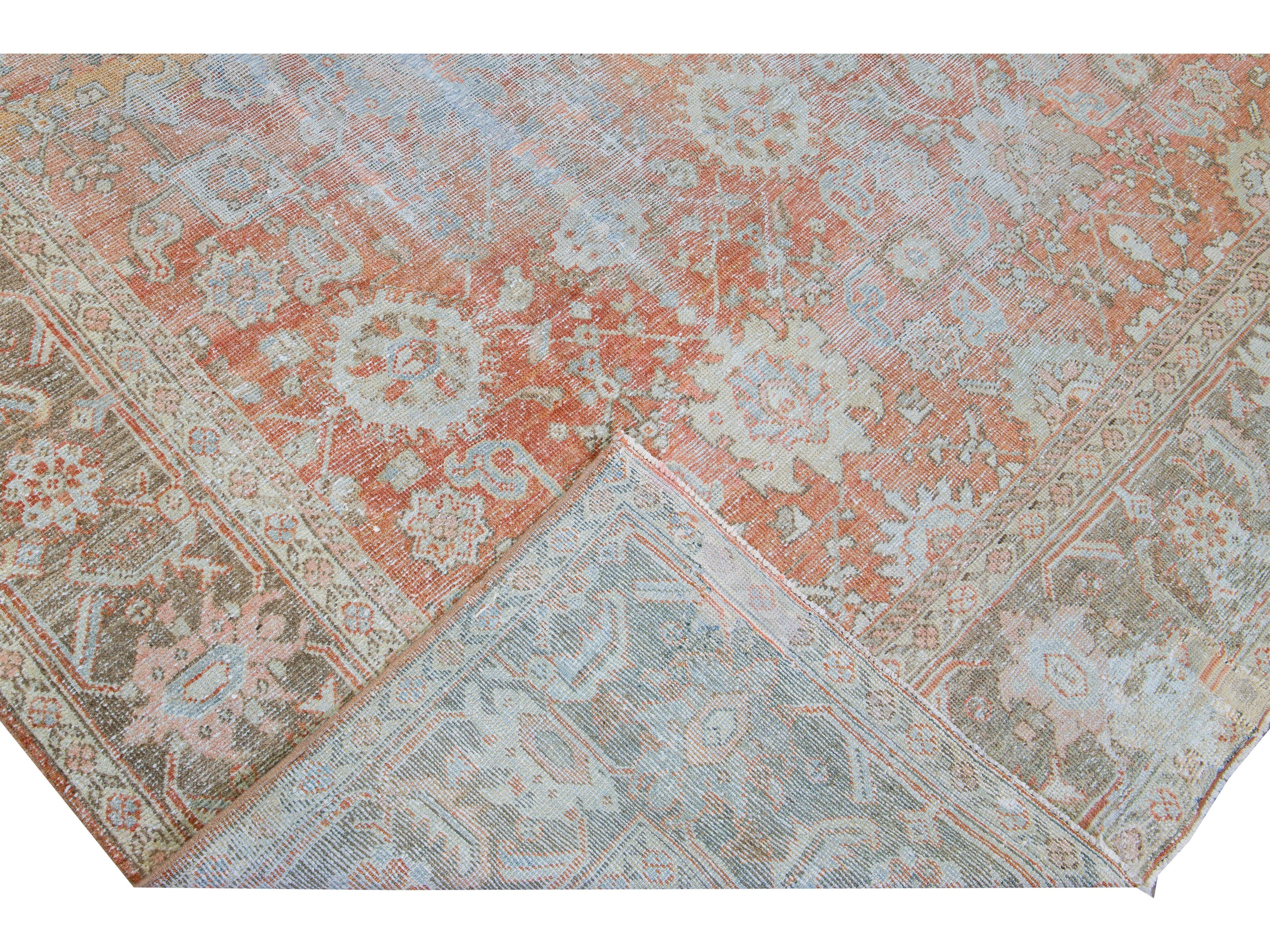 Antique Sultanabad Handmade Floral Pattern Designed Red Wool Rug