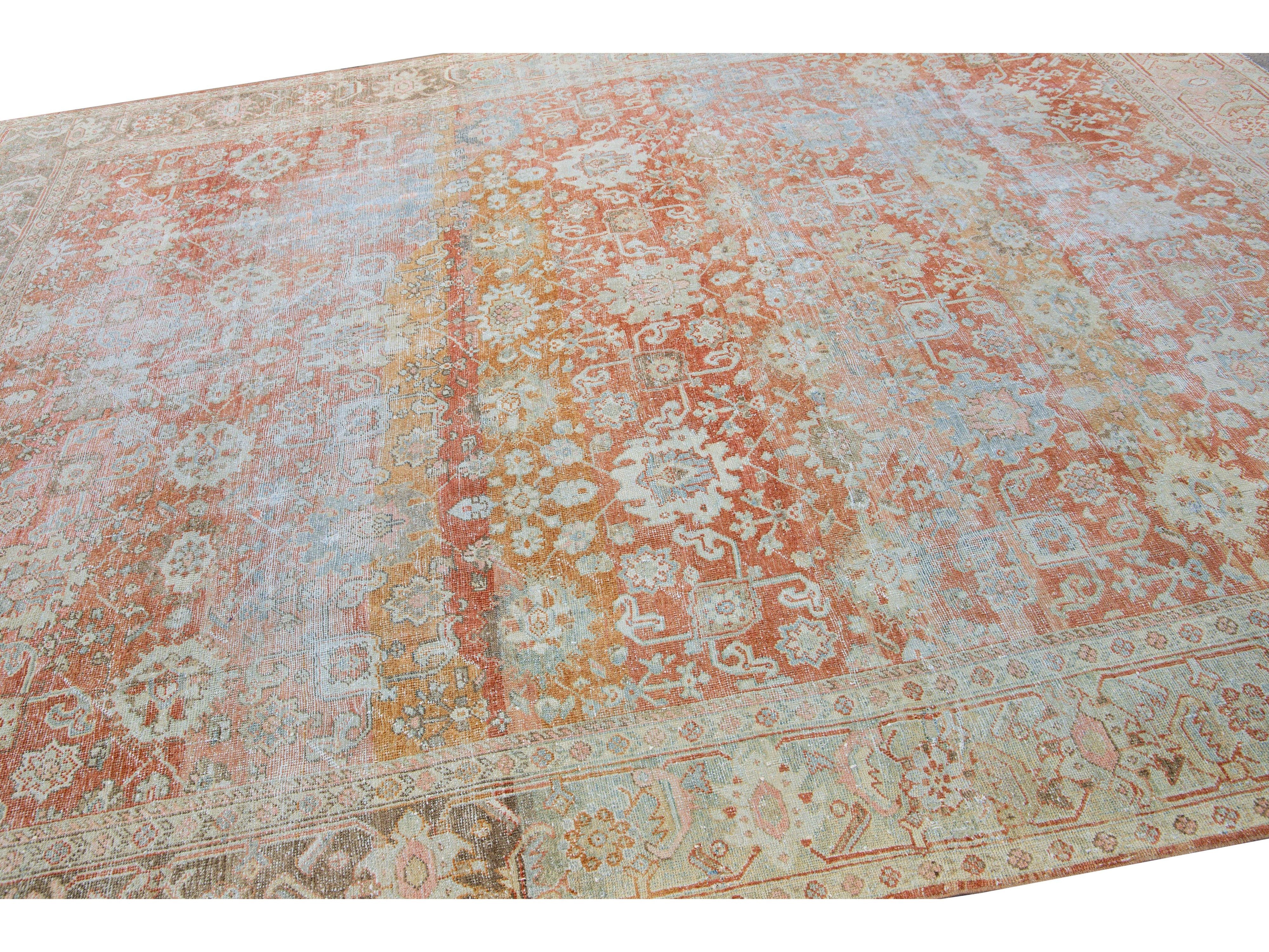 Antique Sultanabad Handmade Floral Pattern Designed Red Wool Rug
