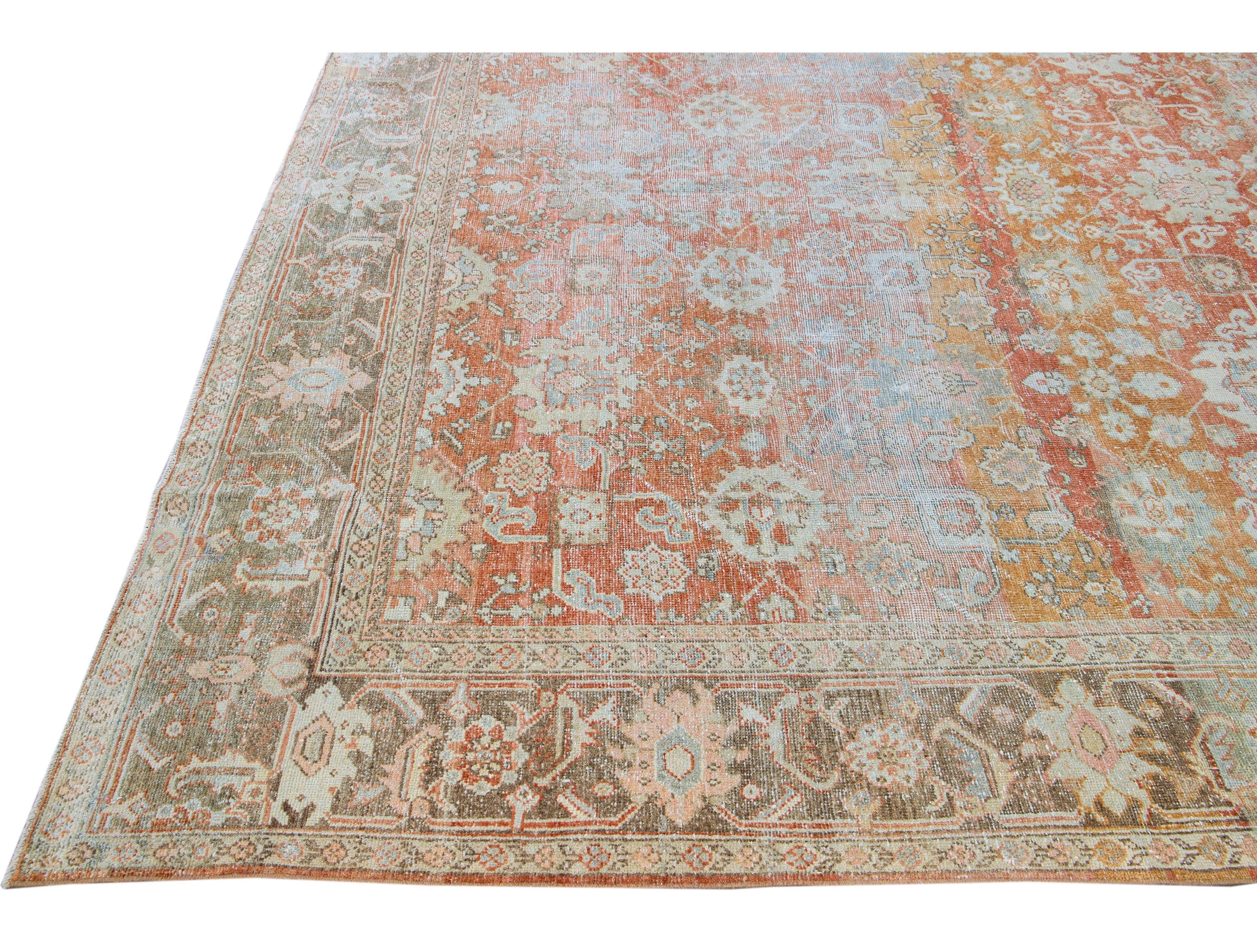 Antique Sultanabad Handmade Floral Pattern Designed Red Wool Rug