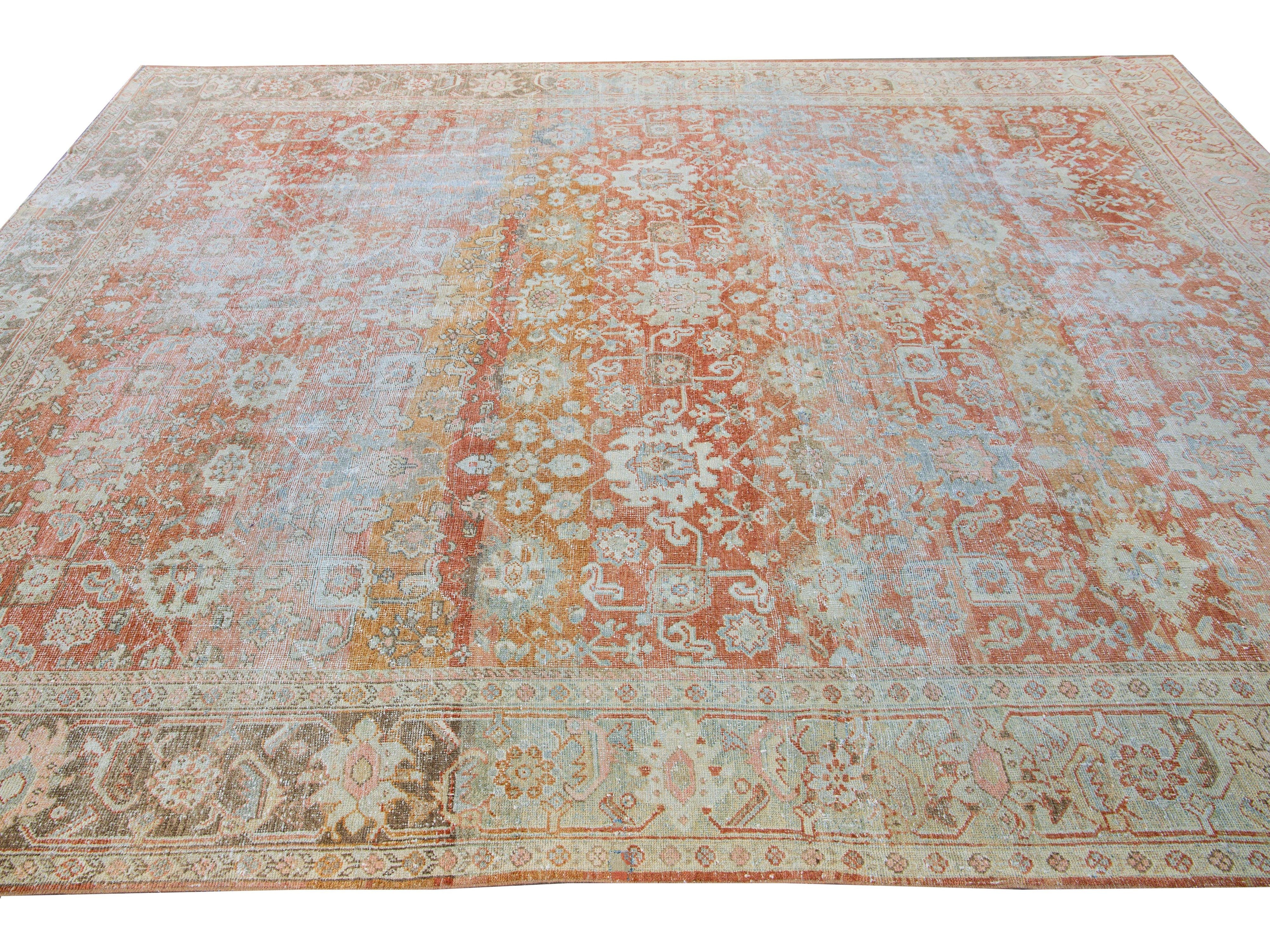 Antique Sultanabad Handmade Floral Pattern Designed Red Wool Rug