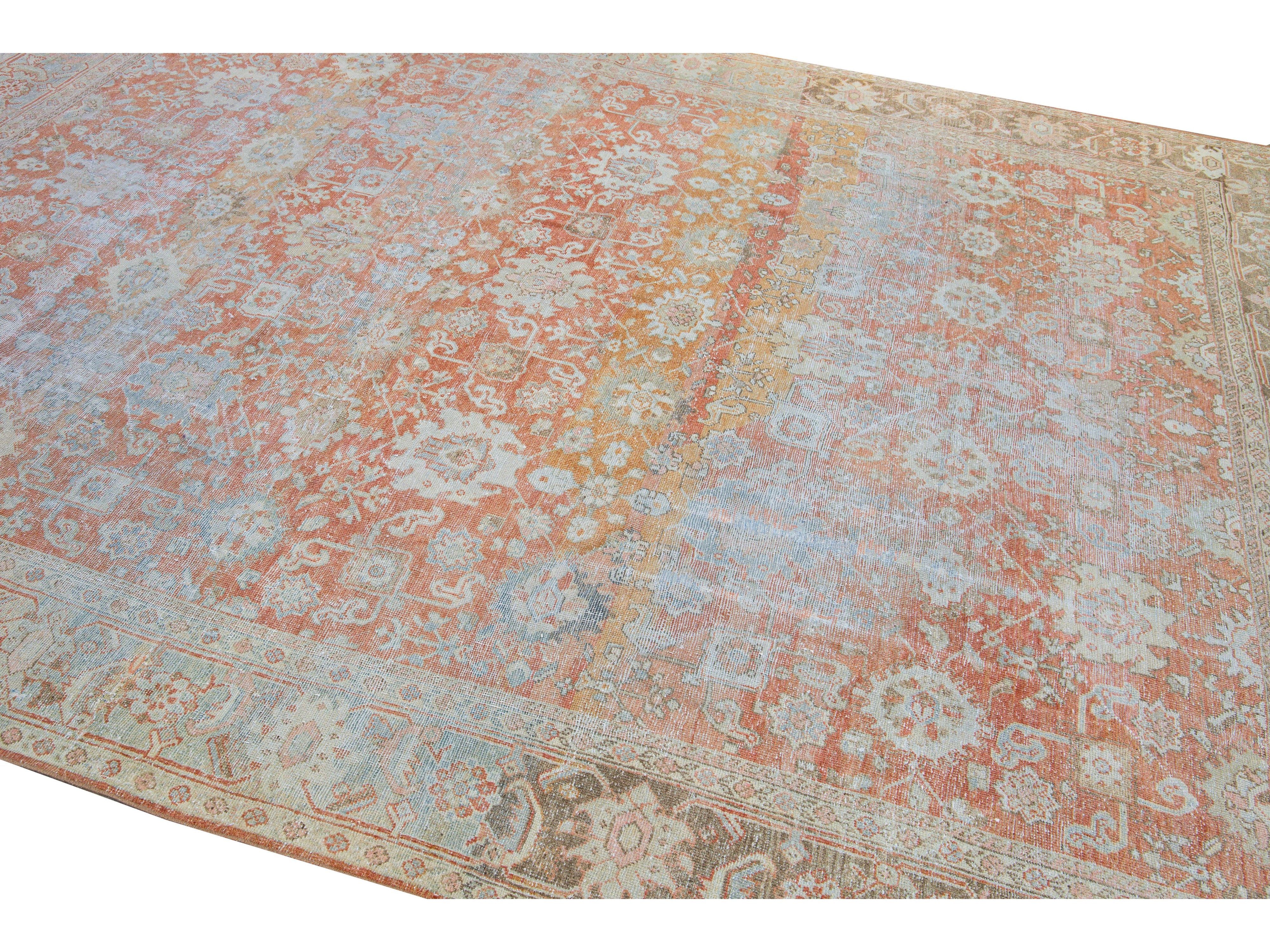 Antique Sultanabad Handmade Floral Pattern Designed Red Wool Rug