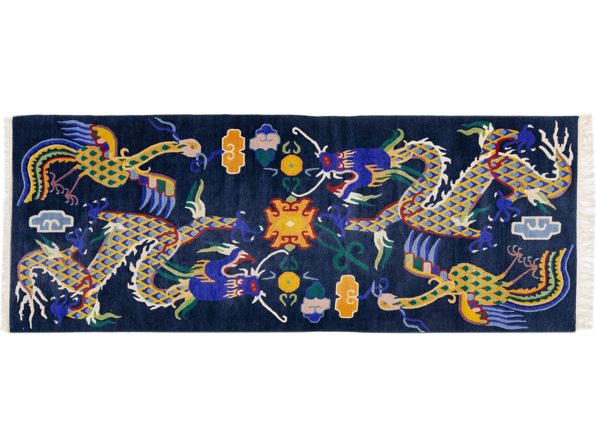 Antique Peking Chinese Wool Rug 3 X 8