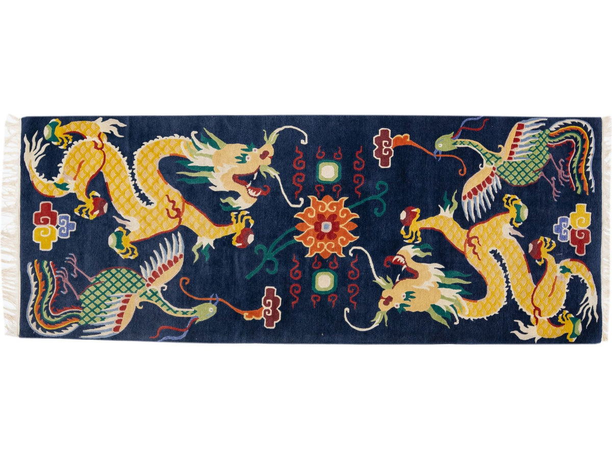 Antique Peking Chinese Wool Rug 3 X 8