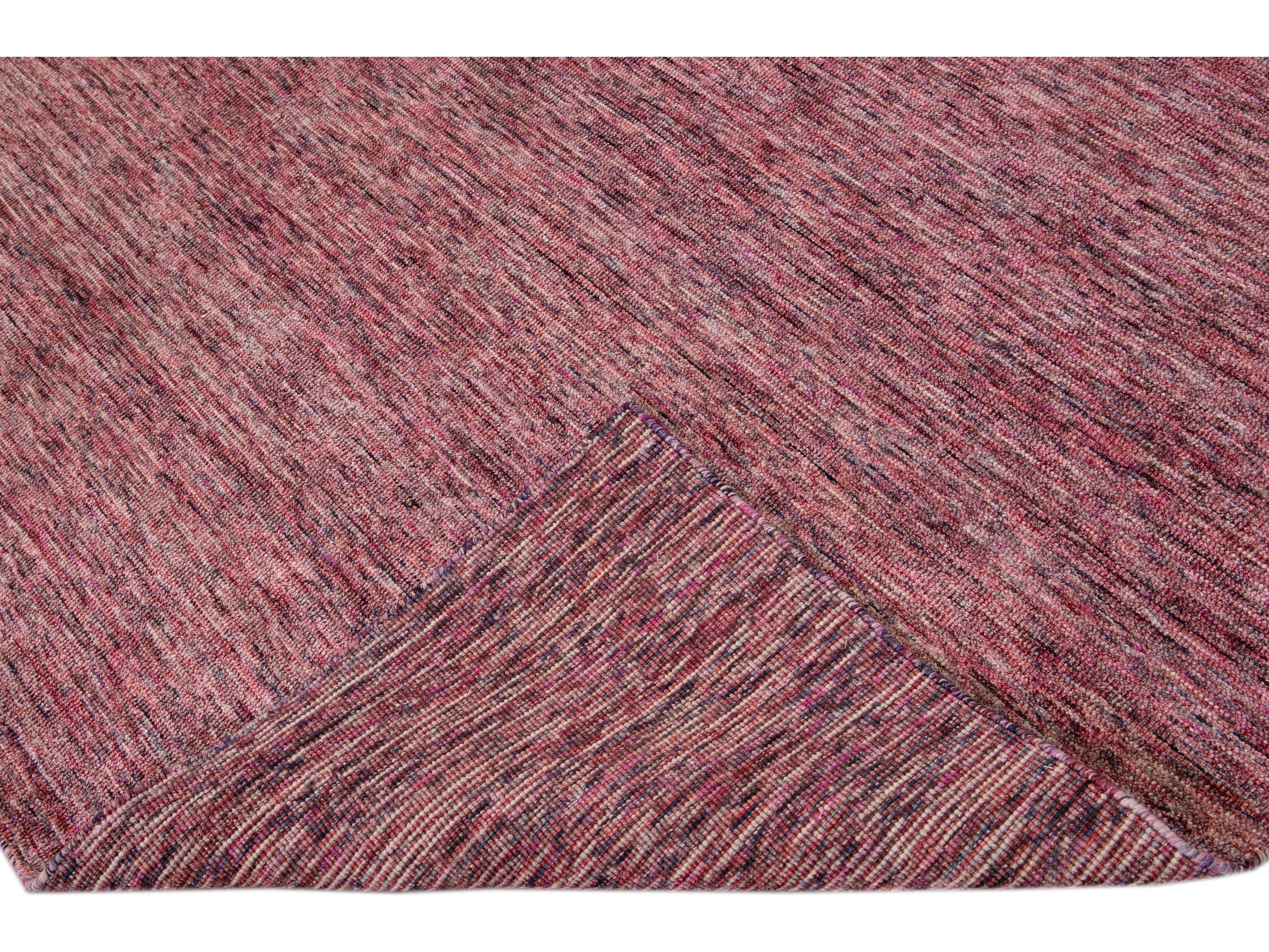 Modern Apadana's Groove Bamboo/Silk Handmade Red Rug