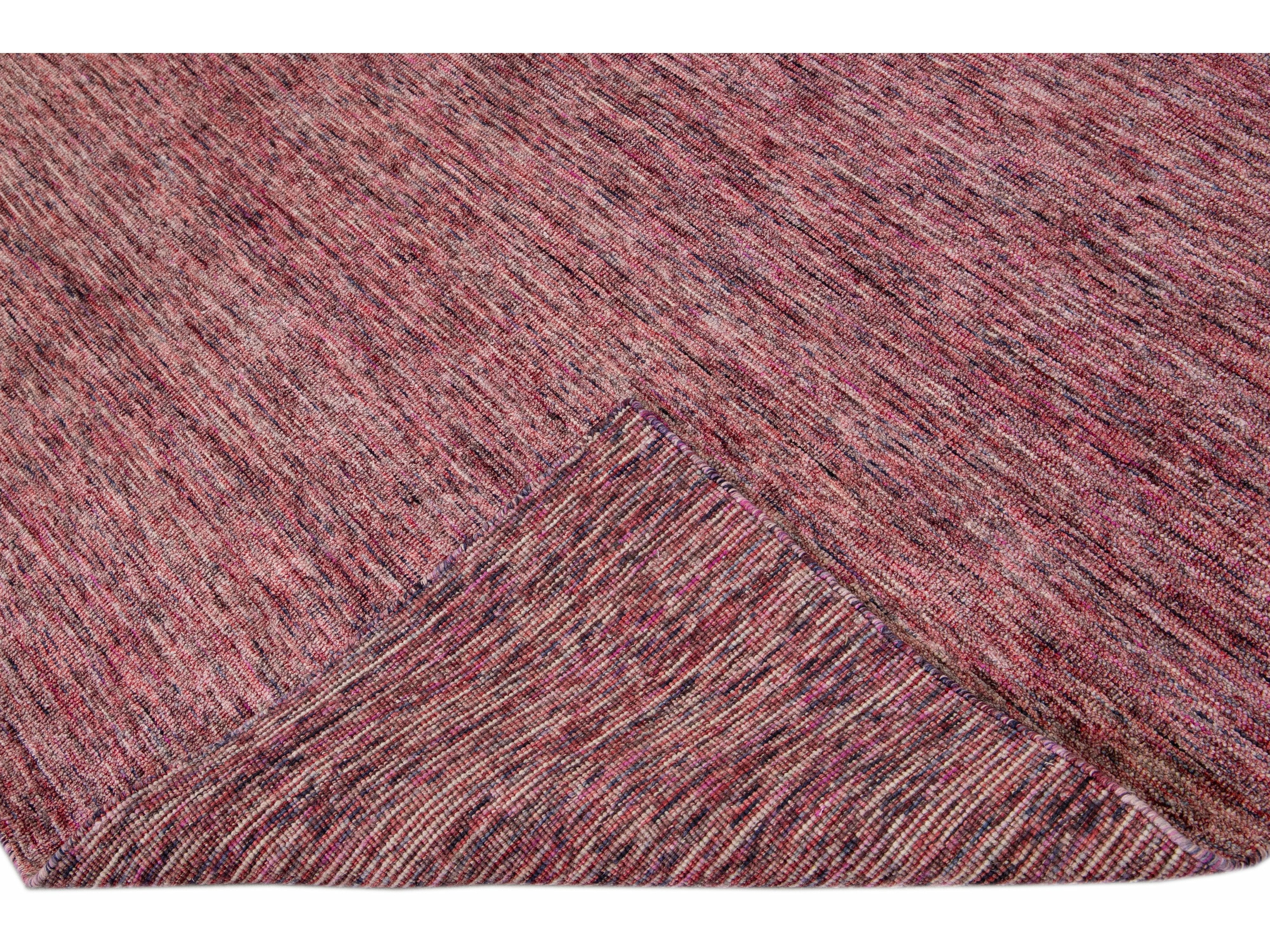 Modern Apadana's Groove Bamboo/Silk Handmade Red Rug