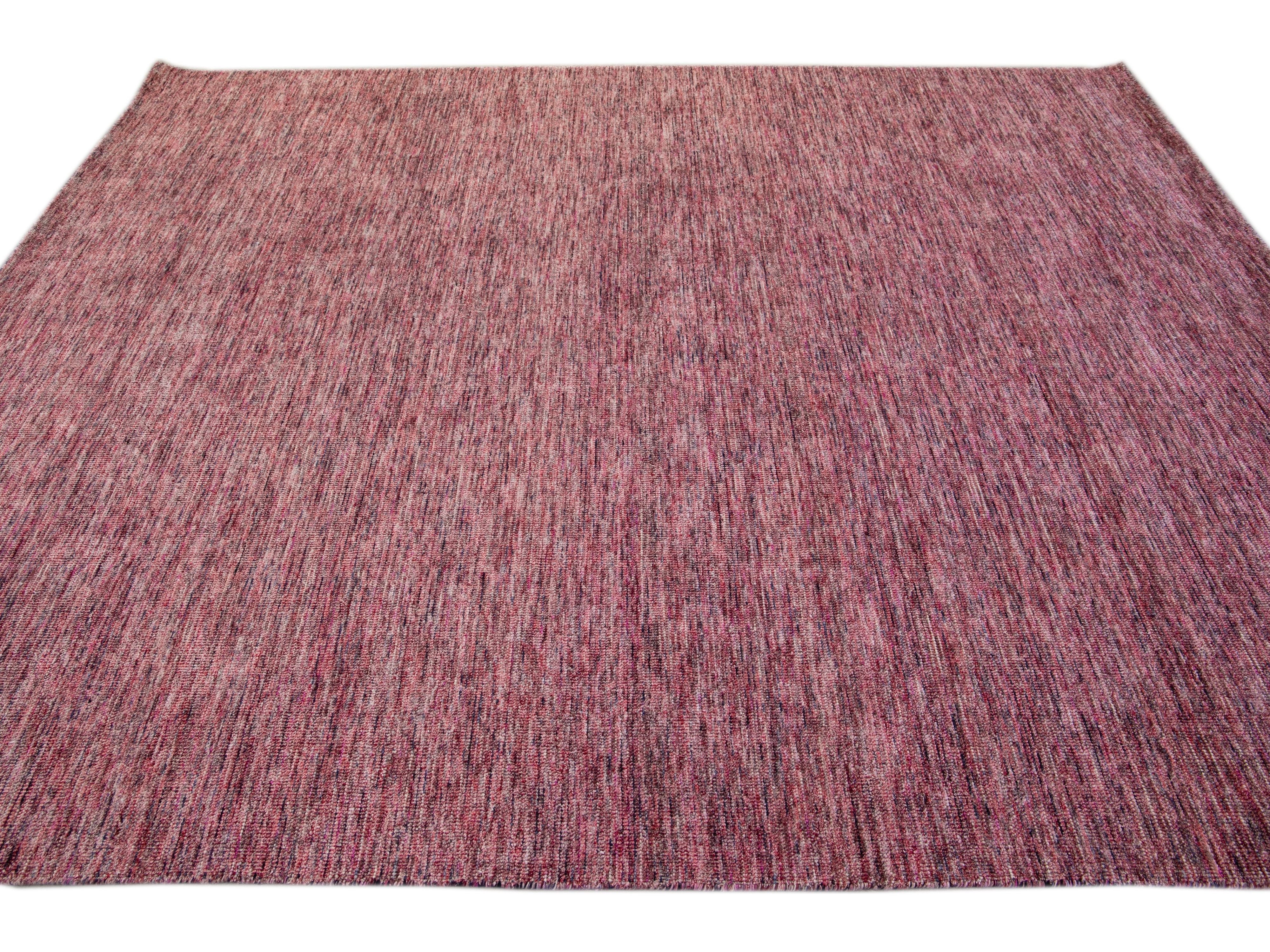 Modern Apadana's Groove Bamboo/Silk Handmade Red Rug