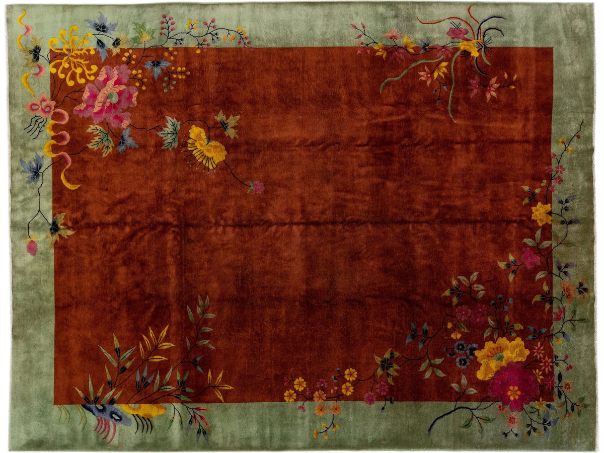 Antique Chinese Art Deco Wool Rug 9 X 12