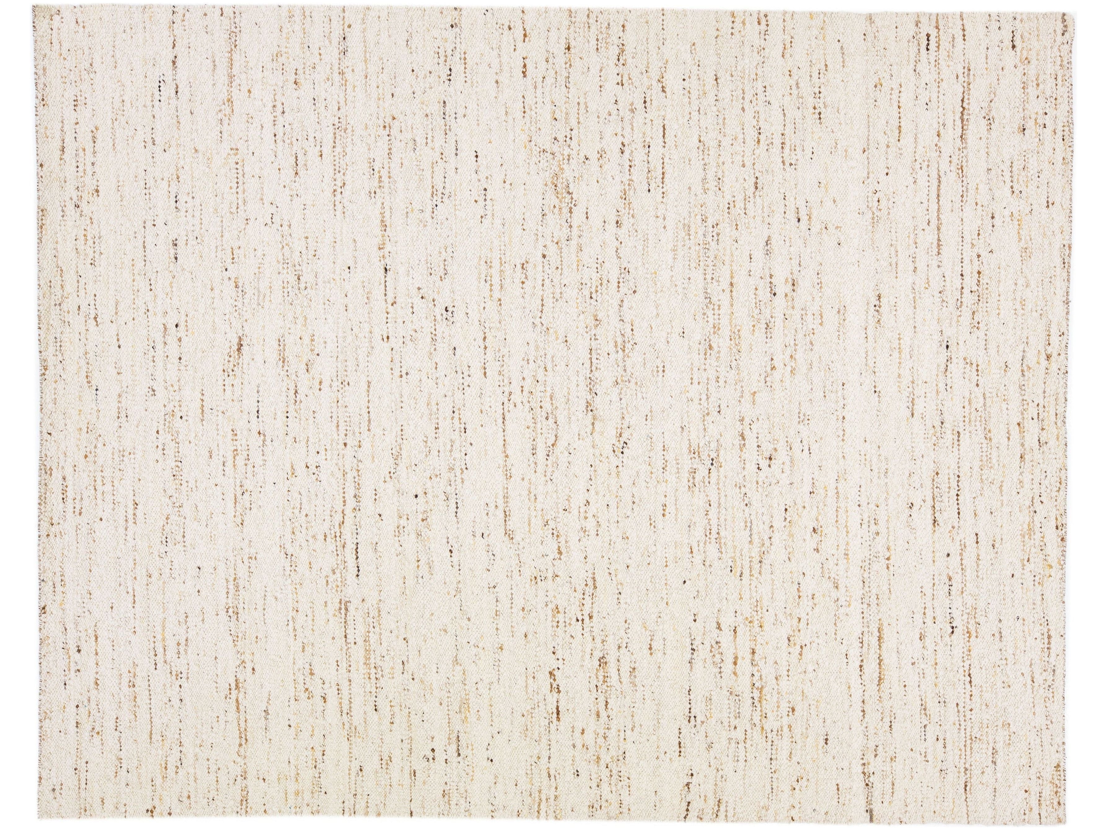 Modern Moroccan Handmade Wool Rug In Beige Natural Color by Apadana