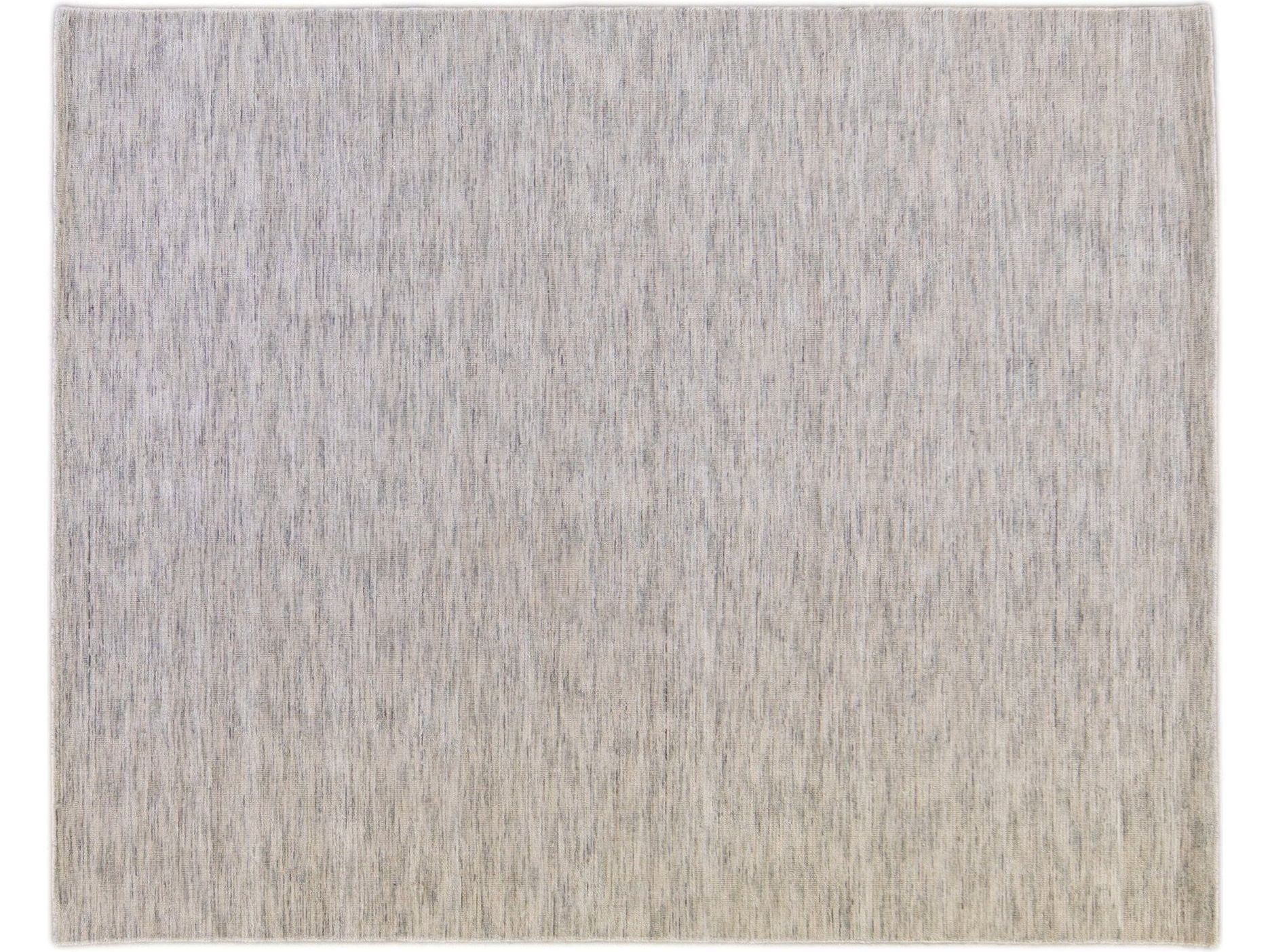 Modern Apadana's Groove Bamboo/Silk Handmade Beige and Gray Rug