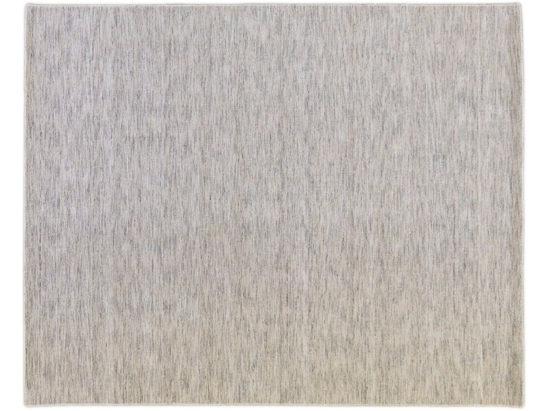 Modern Apadana's Groove Bamboo/Silk Handmade Beige and Gray Rug