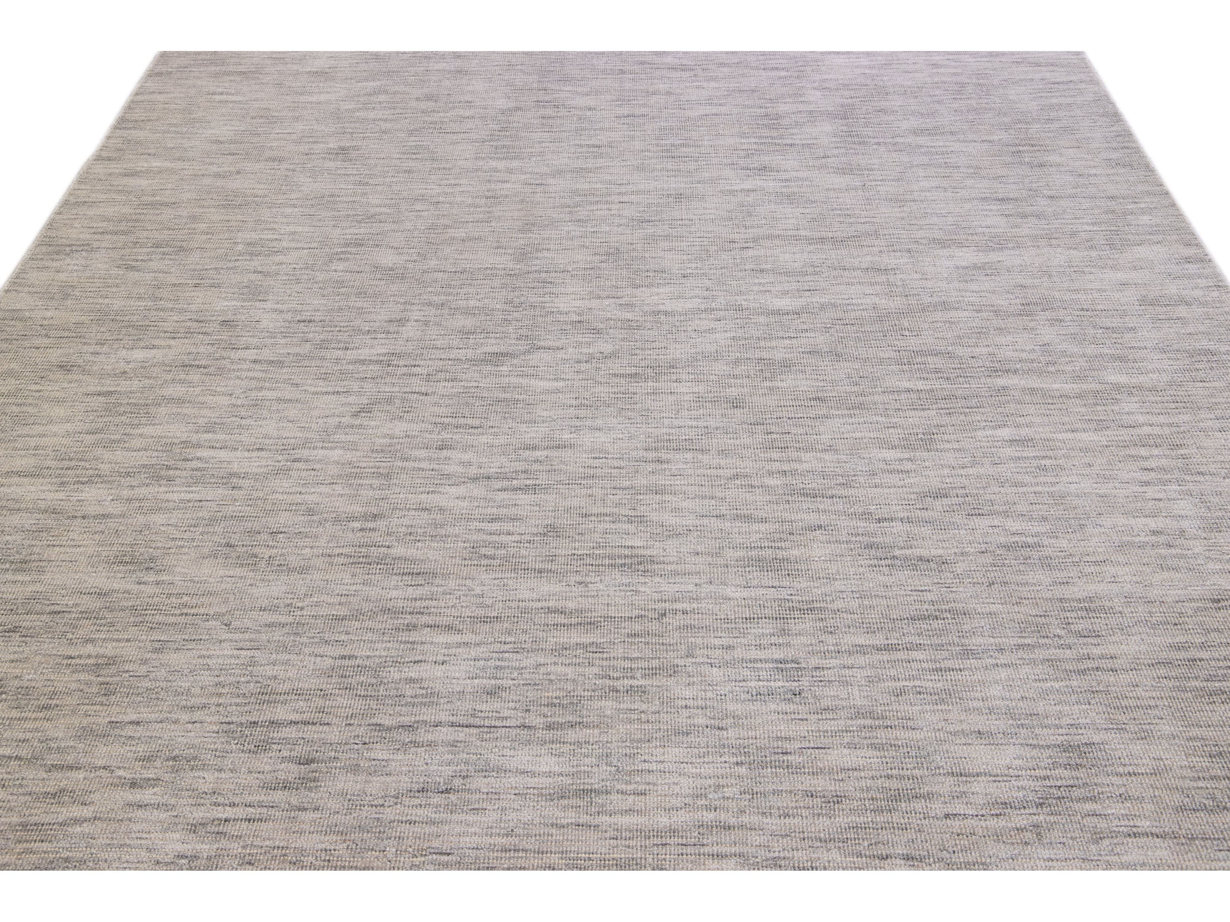 Modern Apadana's Groove Bamboo/Silk Handmade Beige and Gray Rug