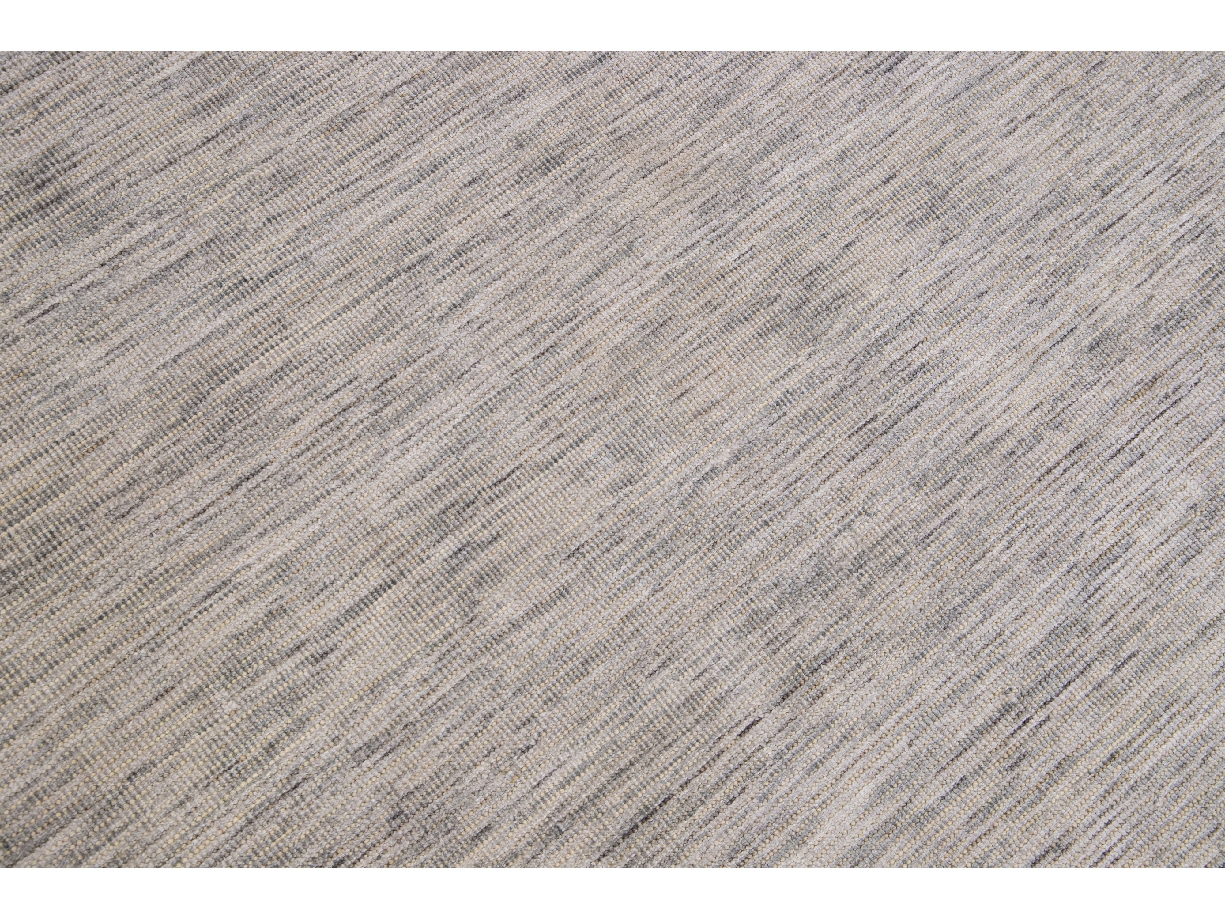 Modern Apadana's Groove Bamboo/Silk Handmade Beige and Gray Rug