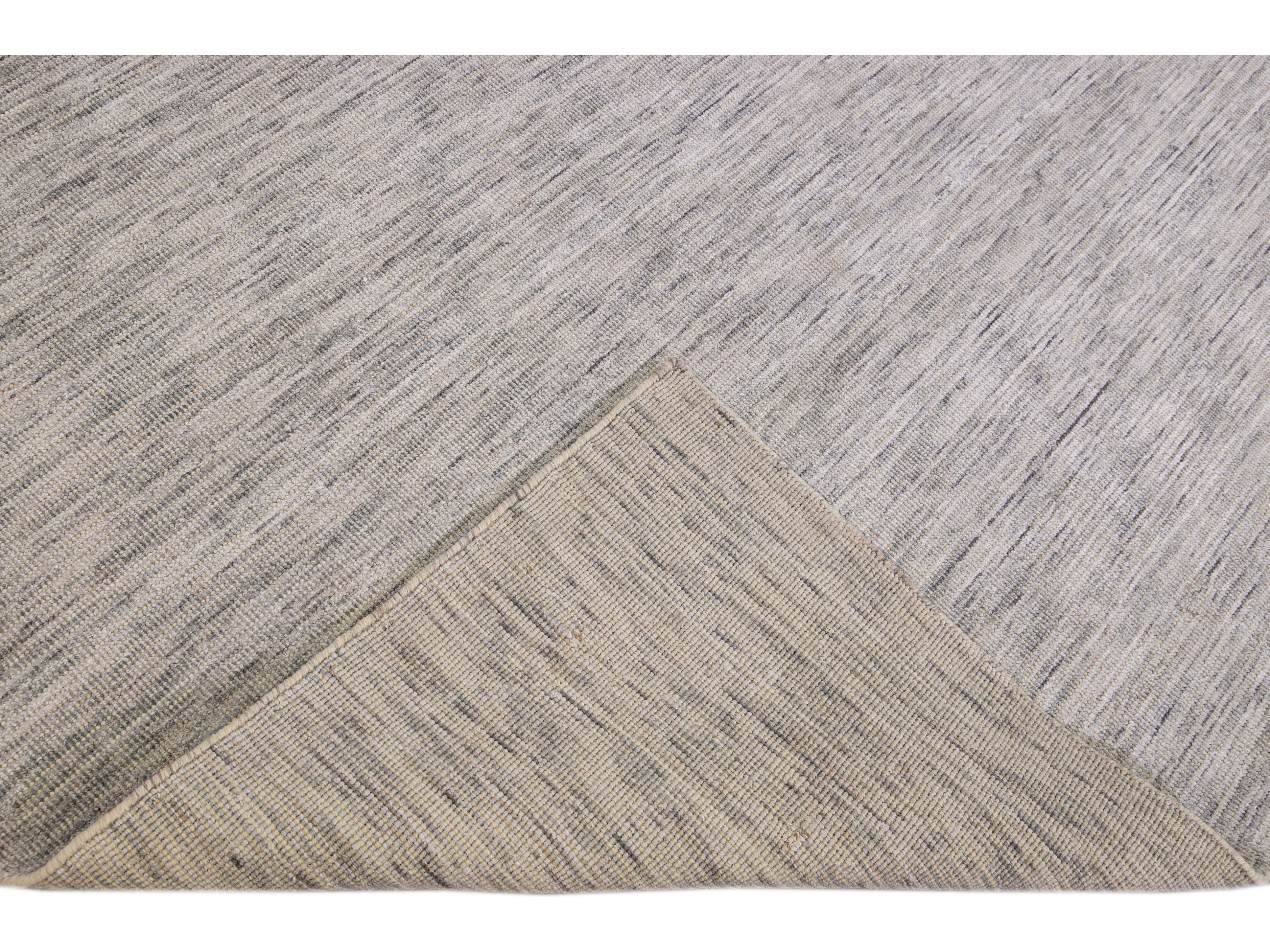 Modern Apadana's Groove Bamboo/Silk Handmade Beige and Gray Rug