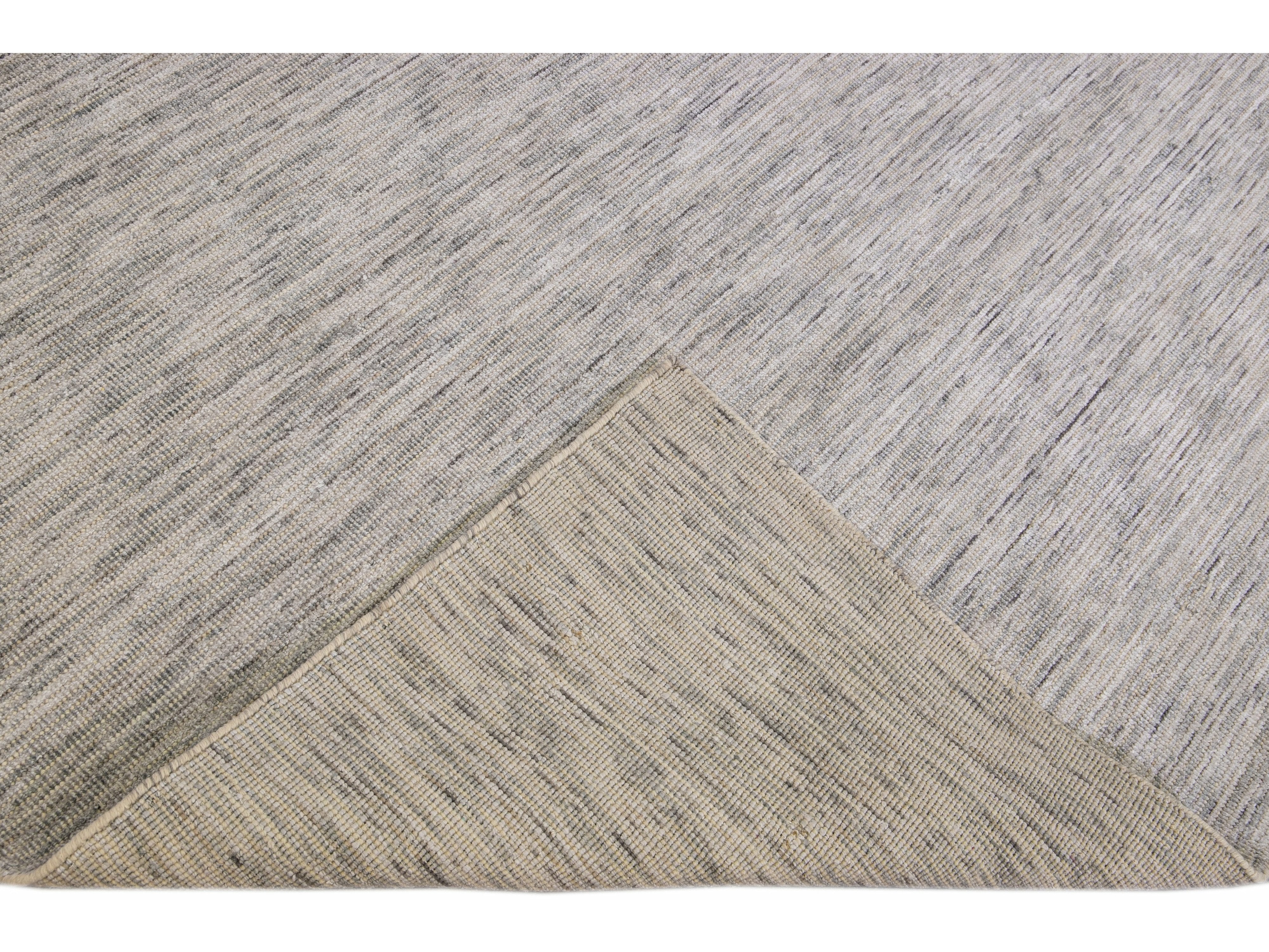 Modern Apadana's Groove Bamboo/Silk Handmade Beige and Gray Rug
