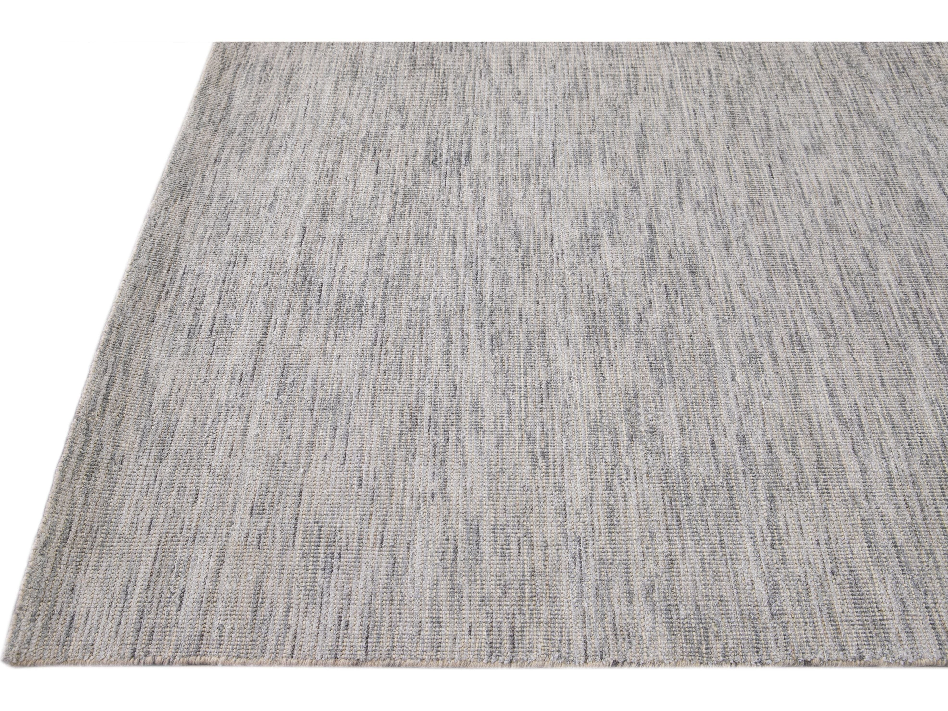 Modern Apadana's Groove Bamboo/Silk Handmade Beige and Gray Rug