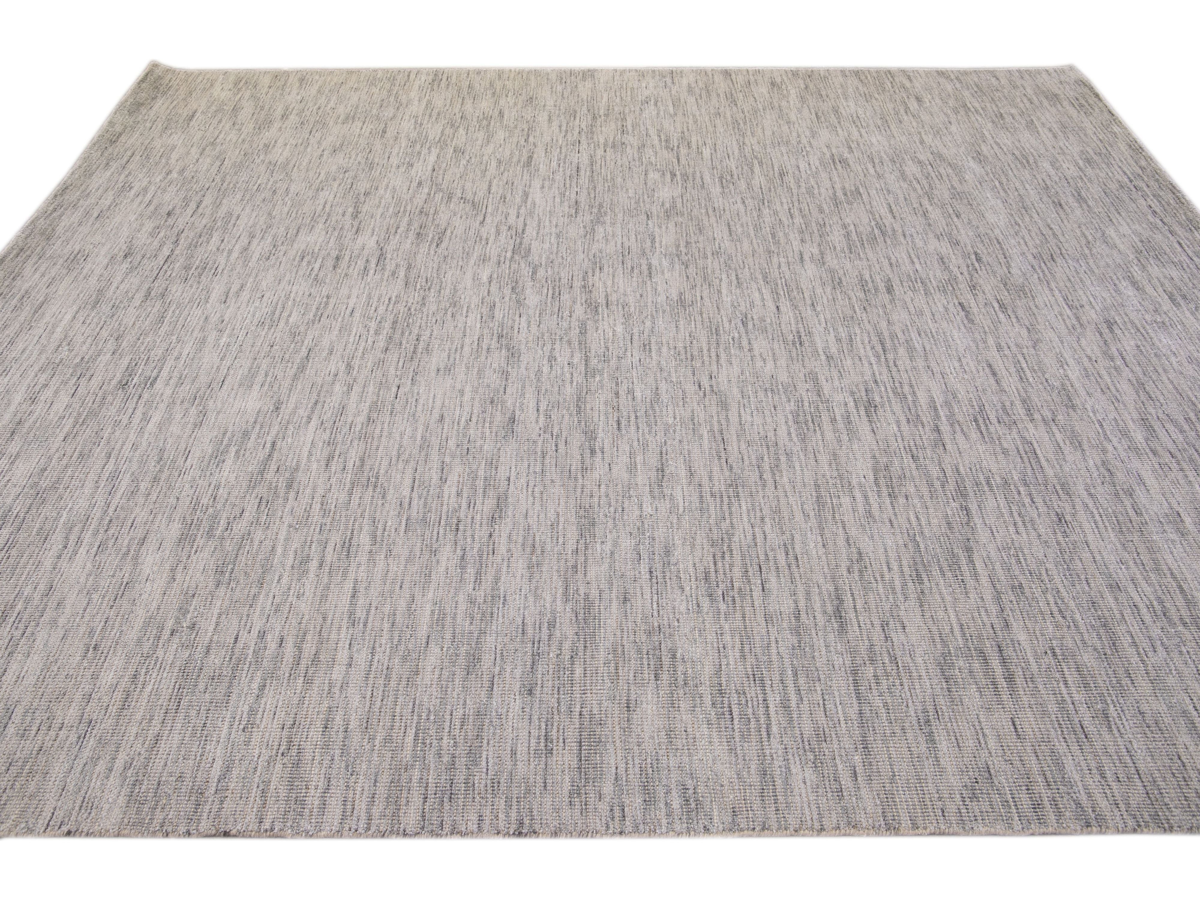 Modern Apadana's Groove Bamboo/Silk Handmade Beige and Gray Rug