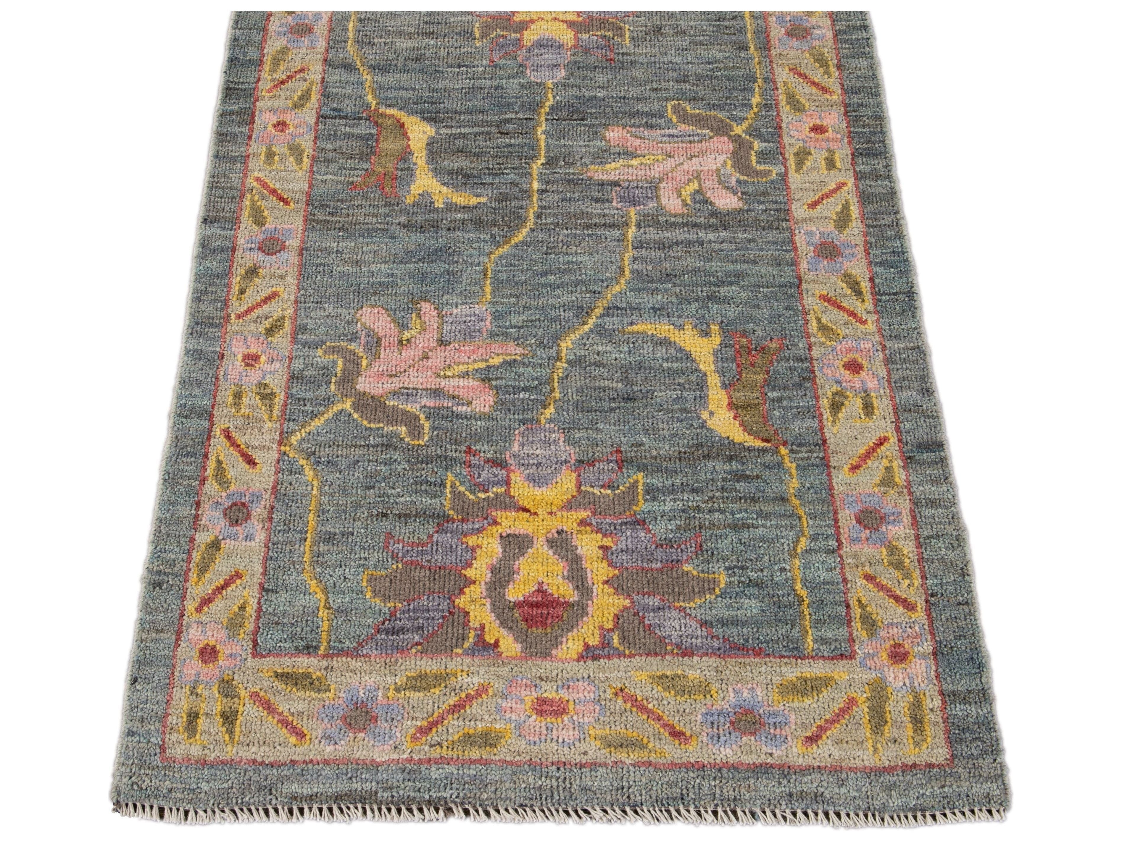 Modern Oushak-Style Wool Runner 3 X 9