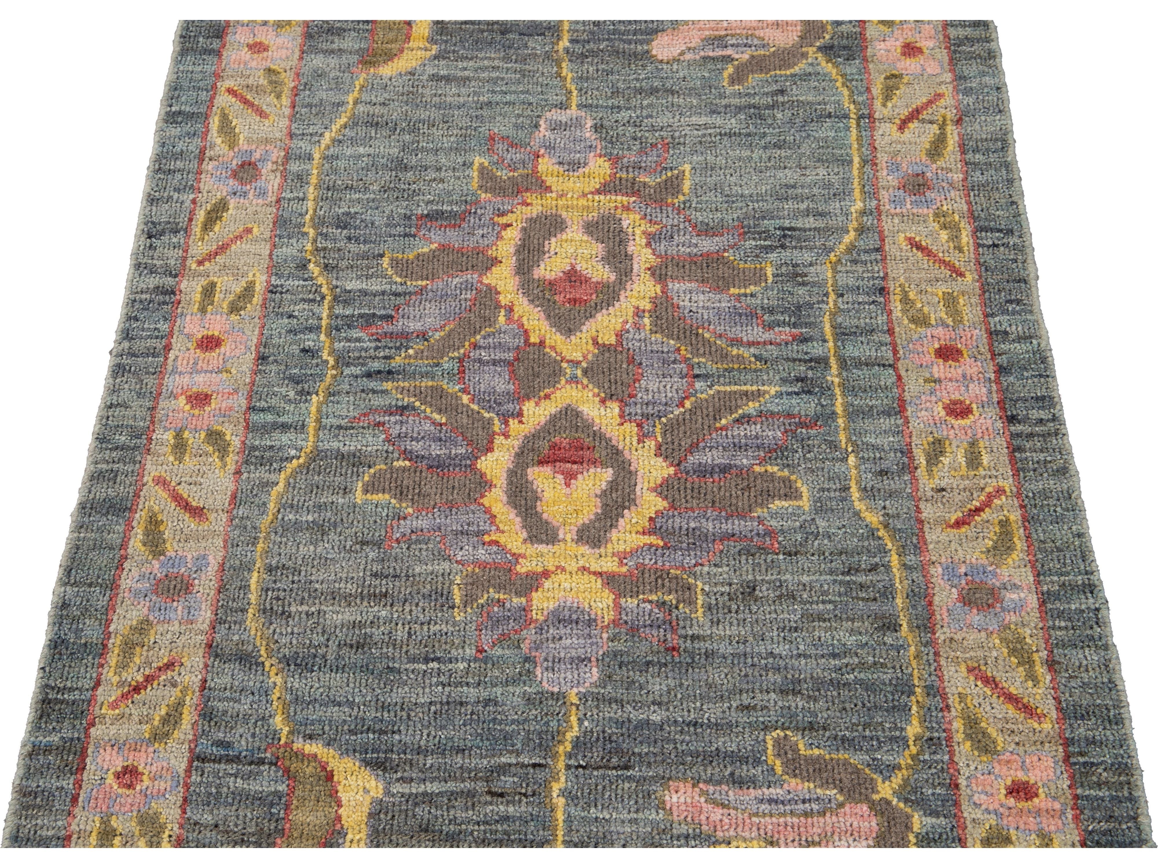 Modern Oushak-Style Wool Runner 3 X 9