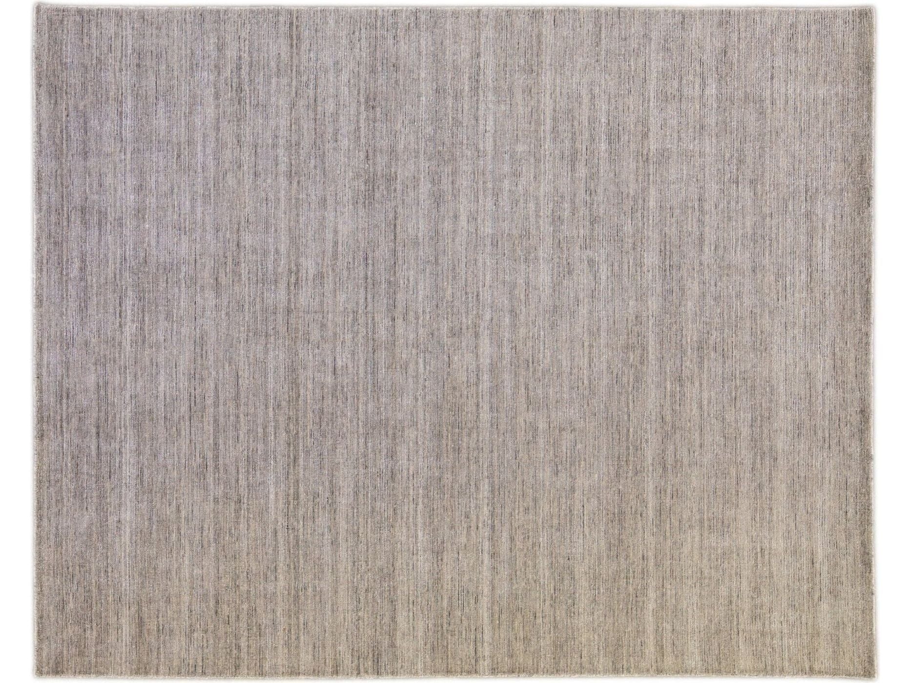 Modern Apadana's Groove Bamboo/Silk Handmade Gray Rug