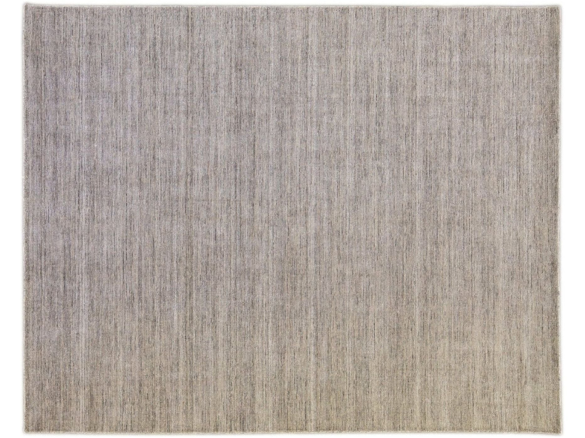Modern Apadana's Groove Bamboo/Silk Handmade Gray Rug
