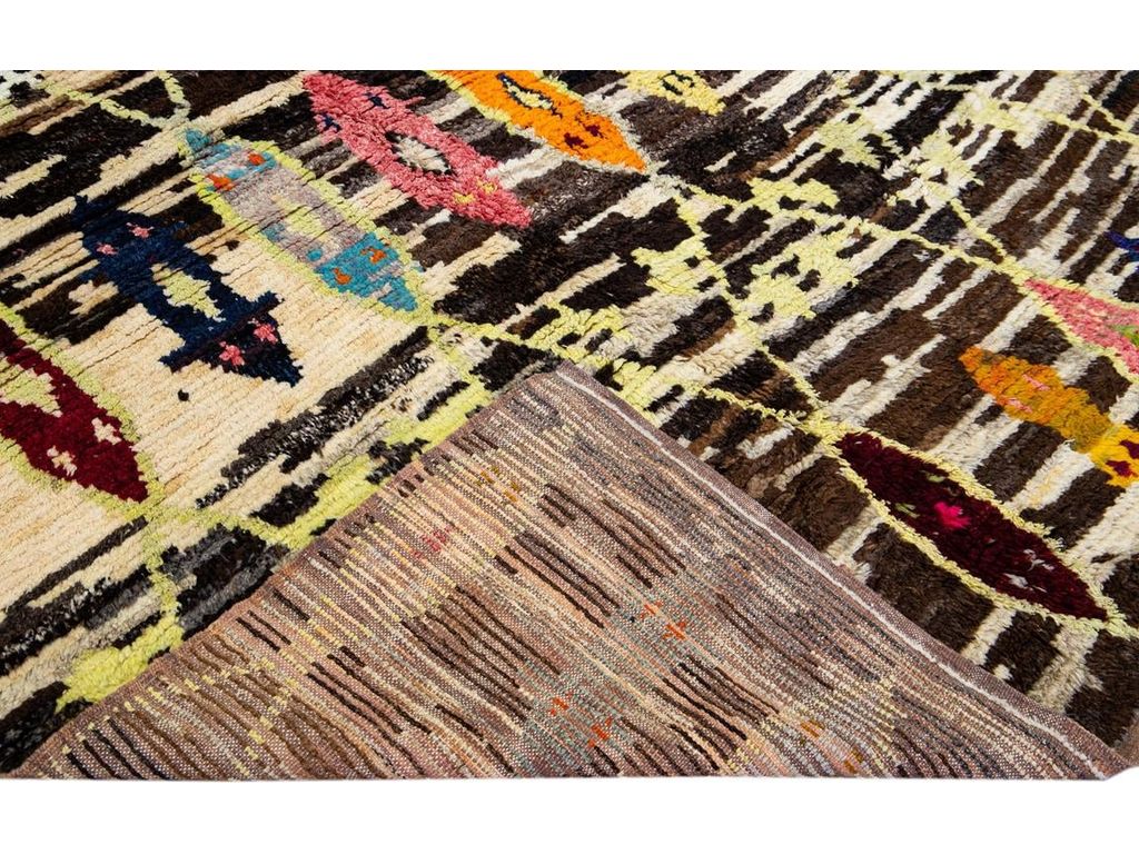 Modern Brown Turkish Tulu Handmade Multicolor Tribal Designed Wool Rug