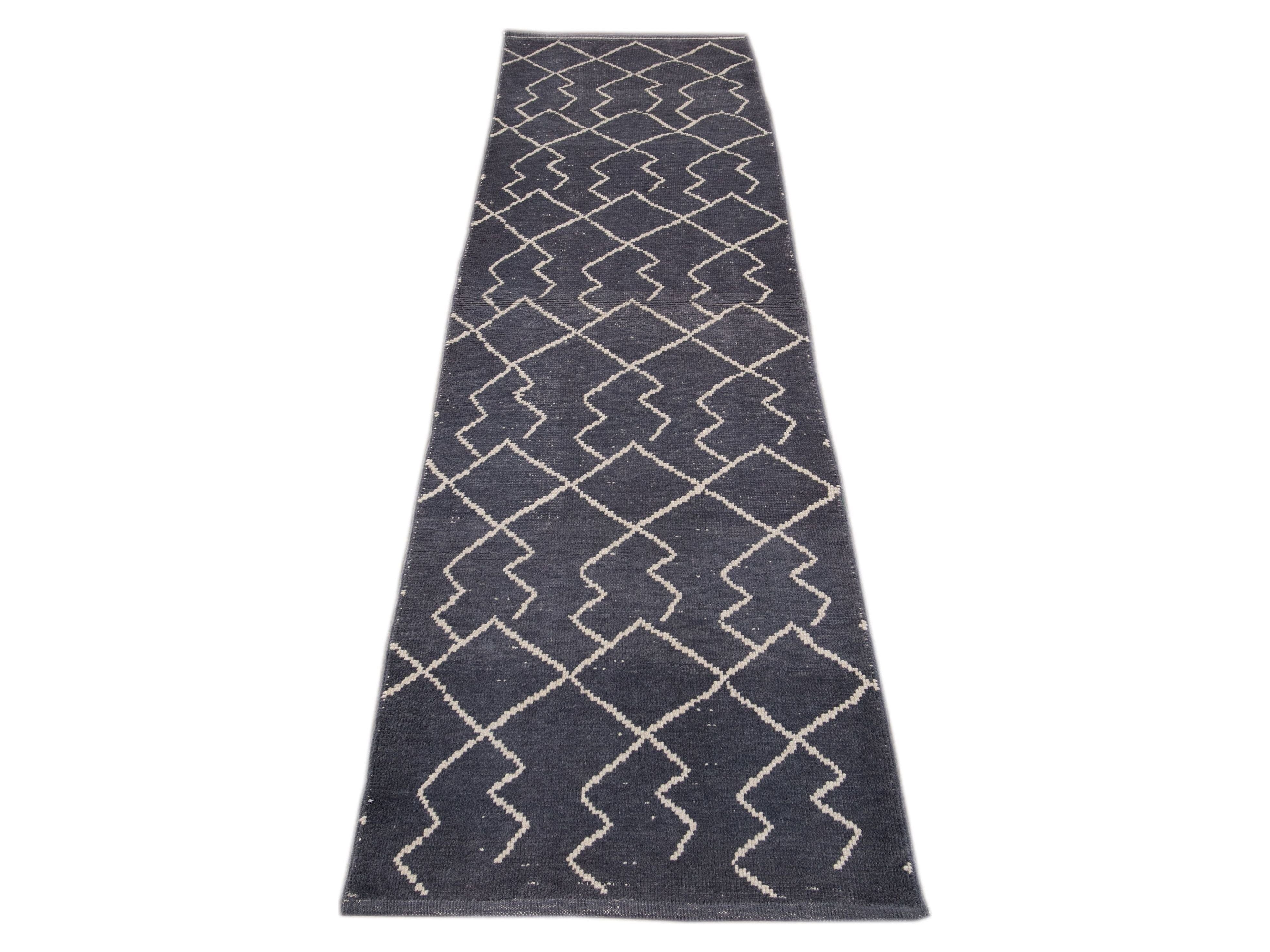 Modern Moroccan Wool Runner 3 X 11