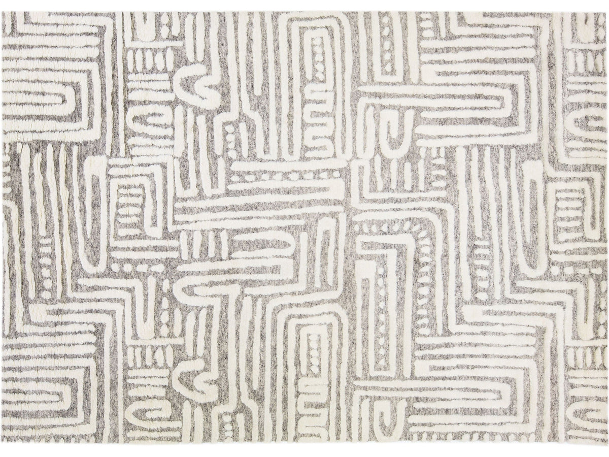 Modern Abstract Moroccan Wool Rug 10 X 14