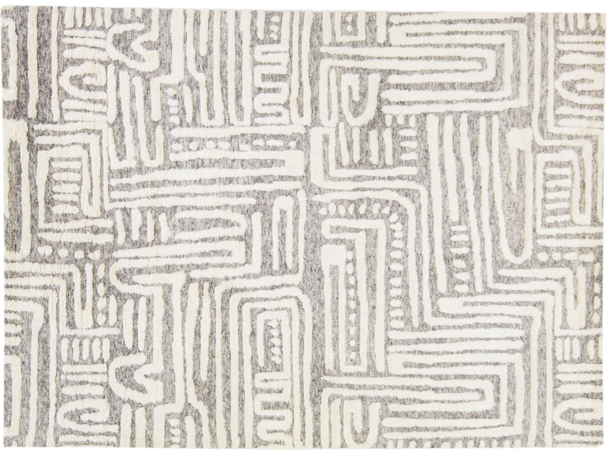 Modern Abstract Moroccan Wool Rug 9 X 12