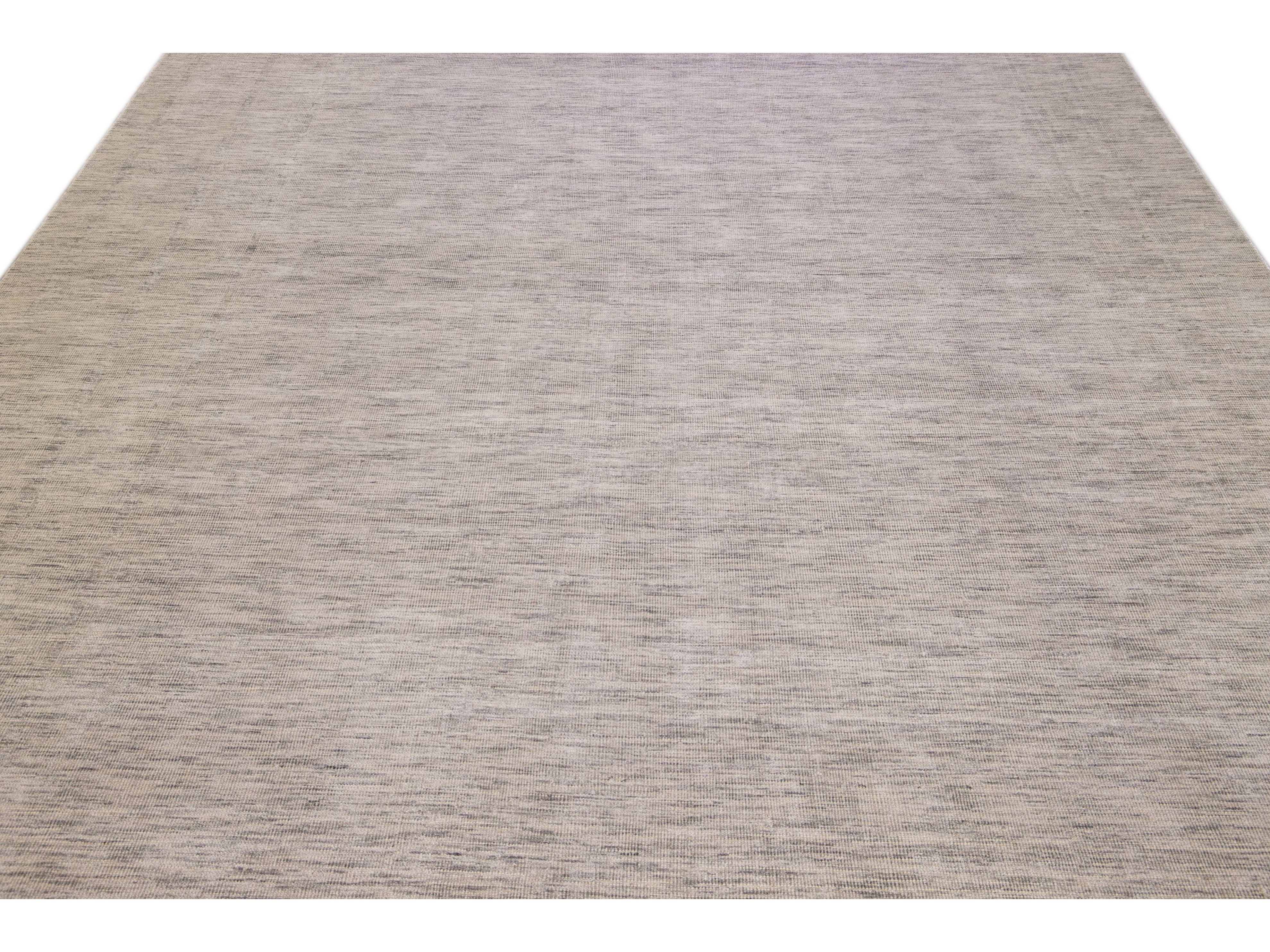 Modern Apadana's Groove Bamboo/Silk Handmade Beige Rug