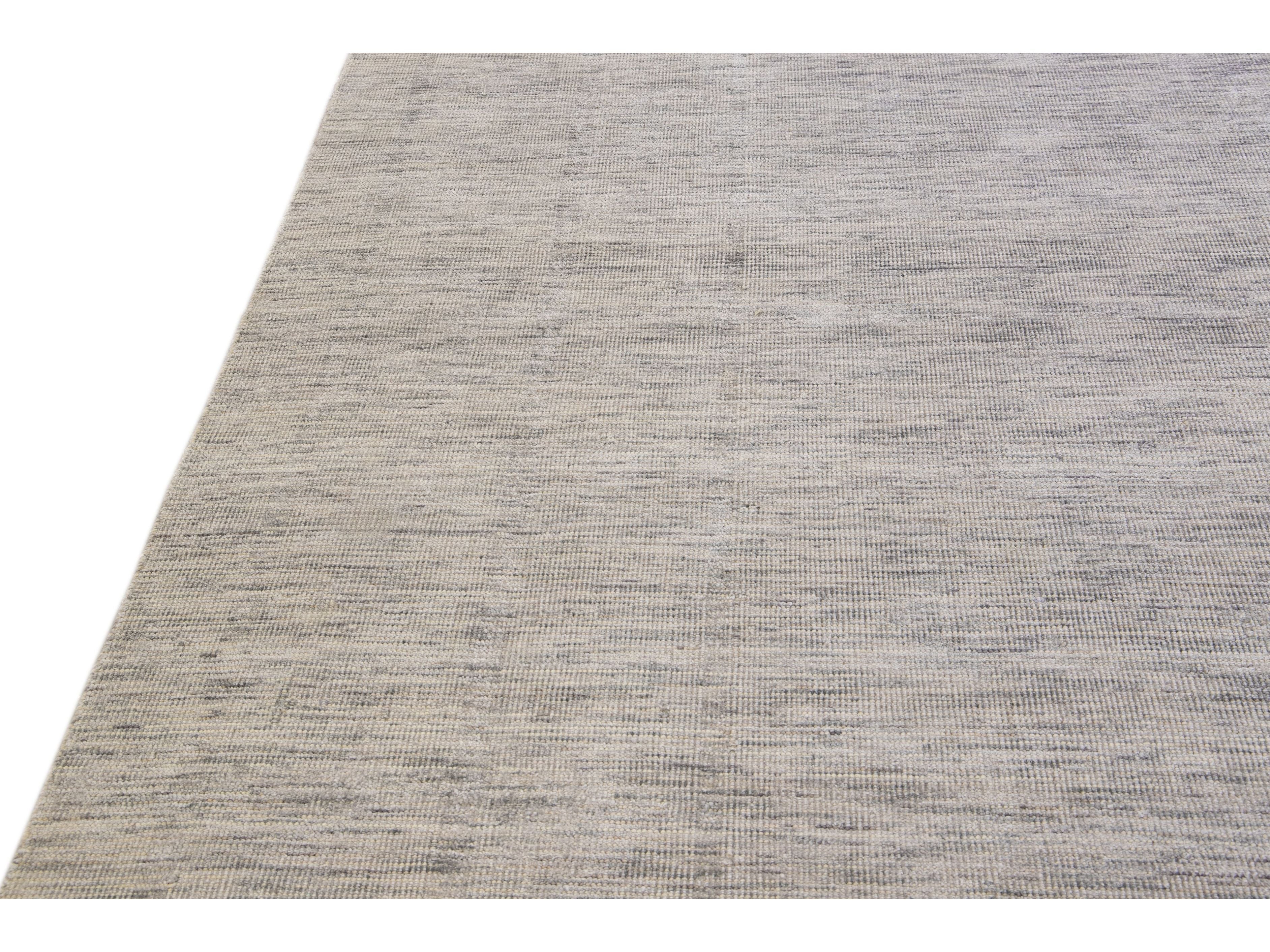 Modern Apadana's Groove Bamboo/Silk Handmade Beige Rug