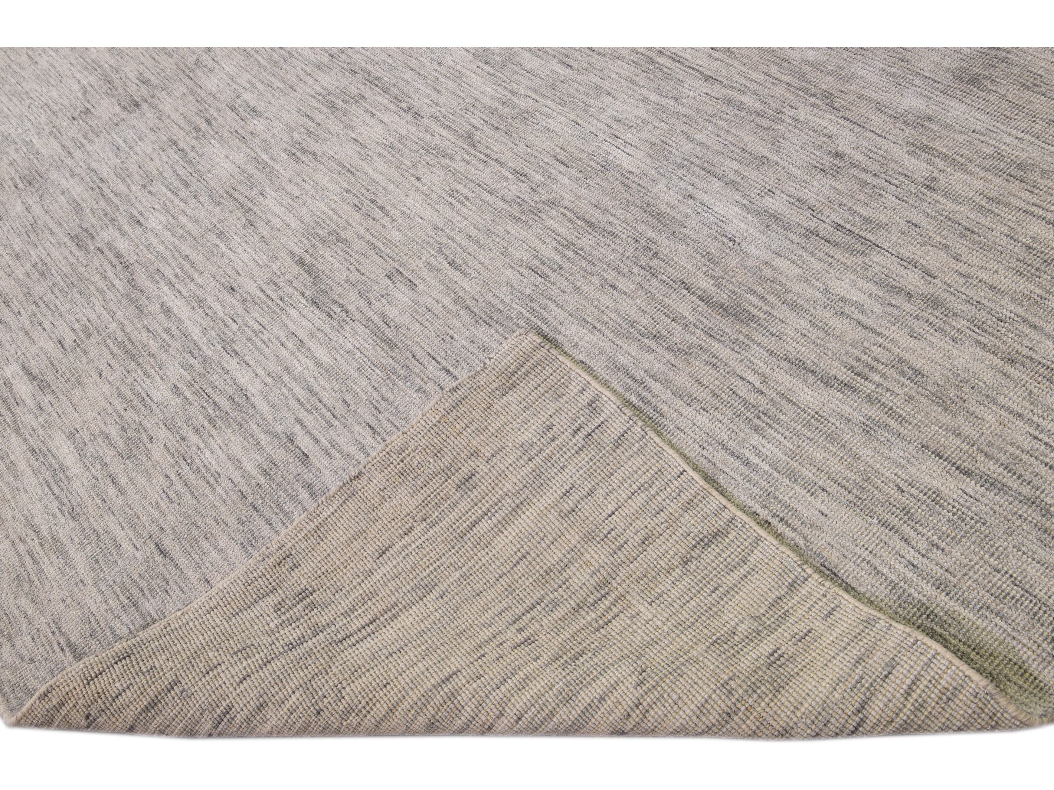 Modern Apadana's Groove Bamboo/Silk Handmade Beige Rug