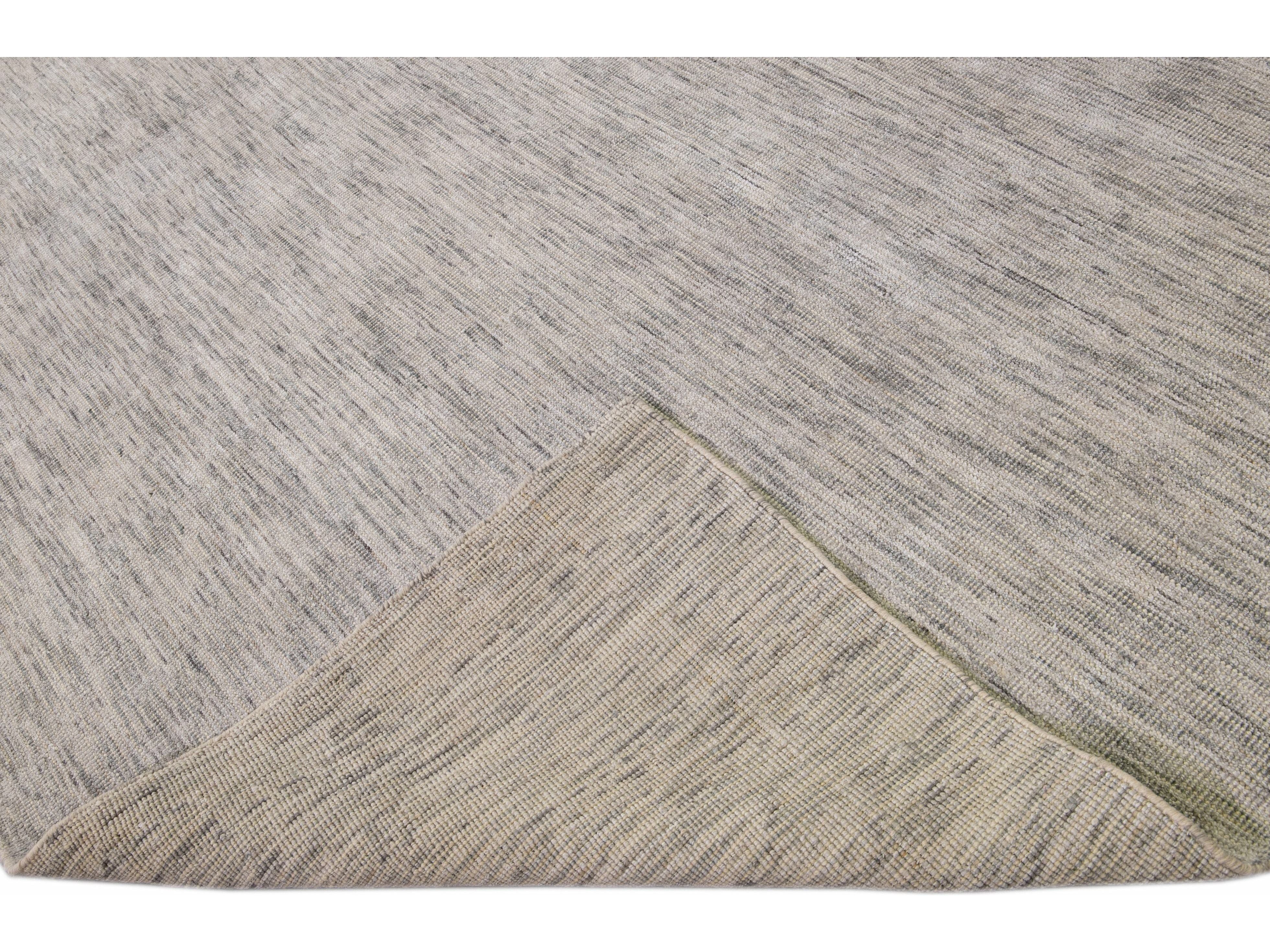 Modern Apadana's Groove Bamboo/Silk Handmade Beige Rug