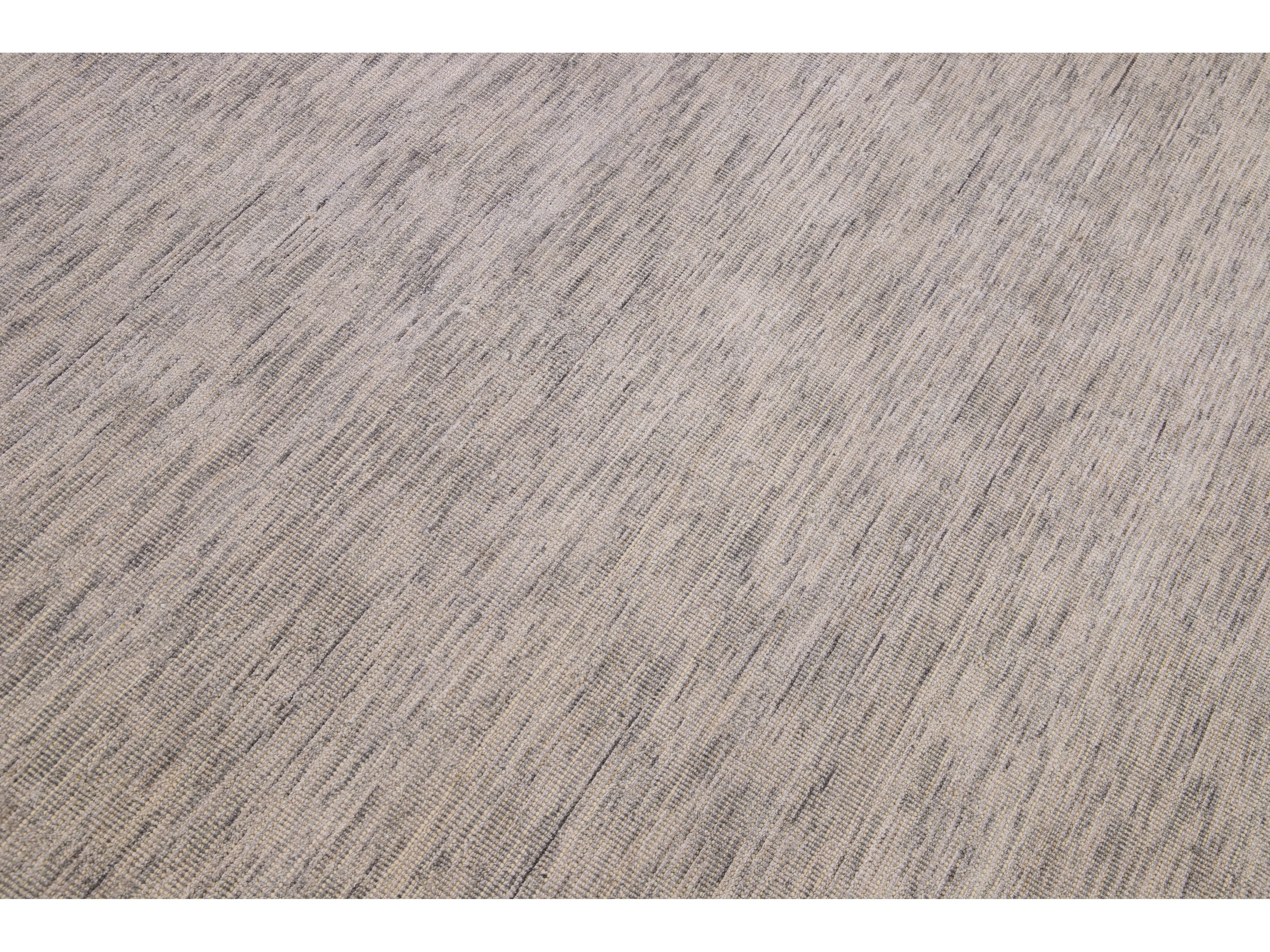 Modern Apadana's Groove Bamboo/Silk Handmade Beige Rug
