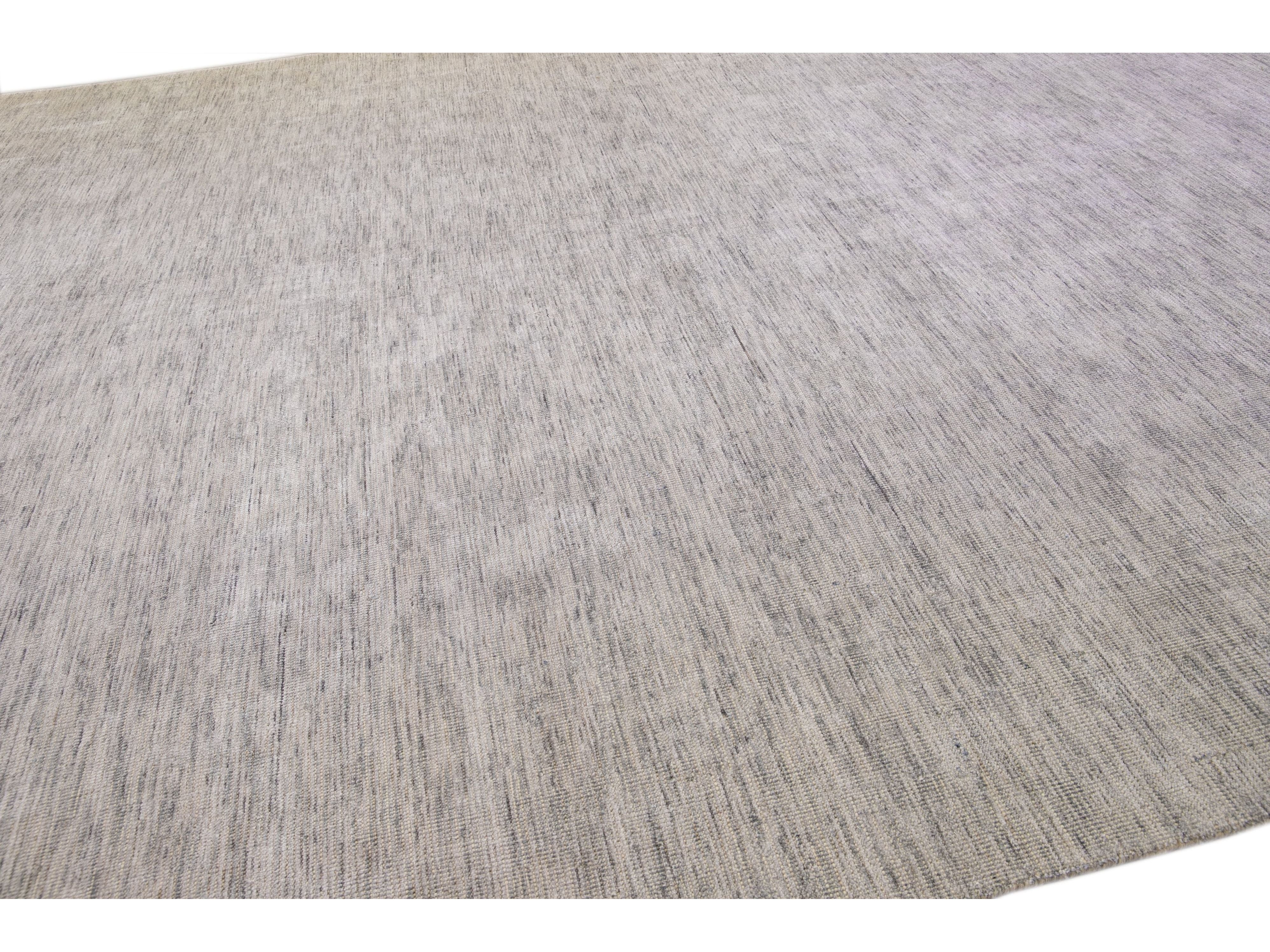 Modern Apadana's Groove Bamboo/Silk Handmade Beige Rug