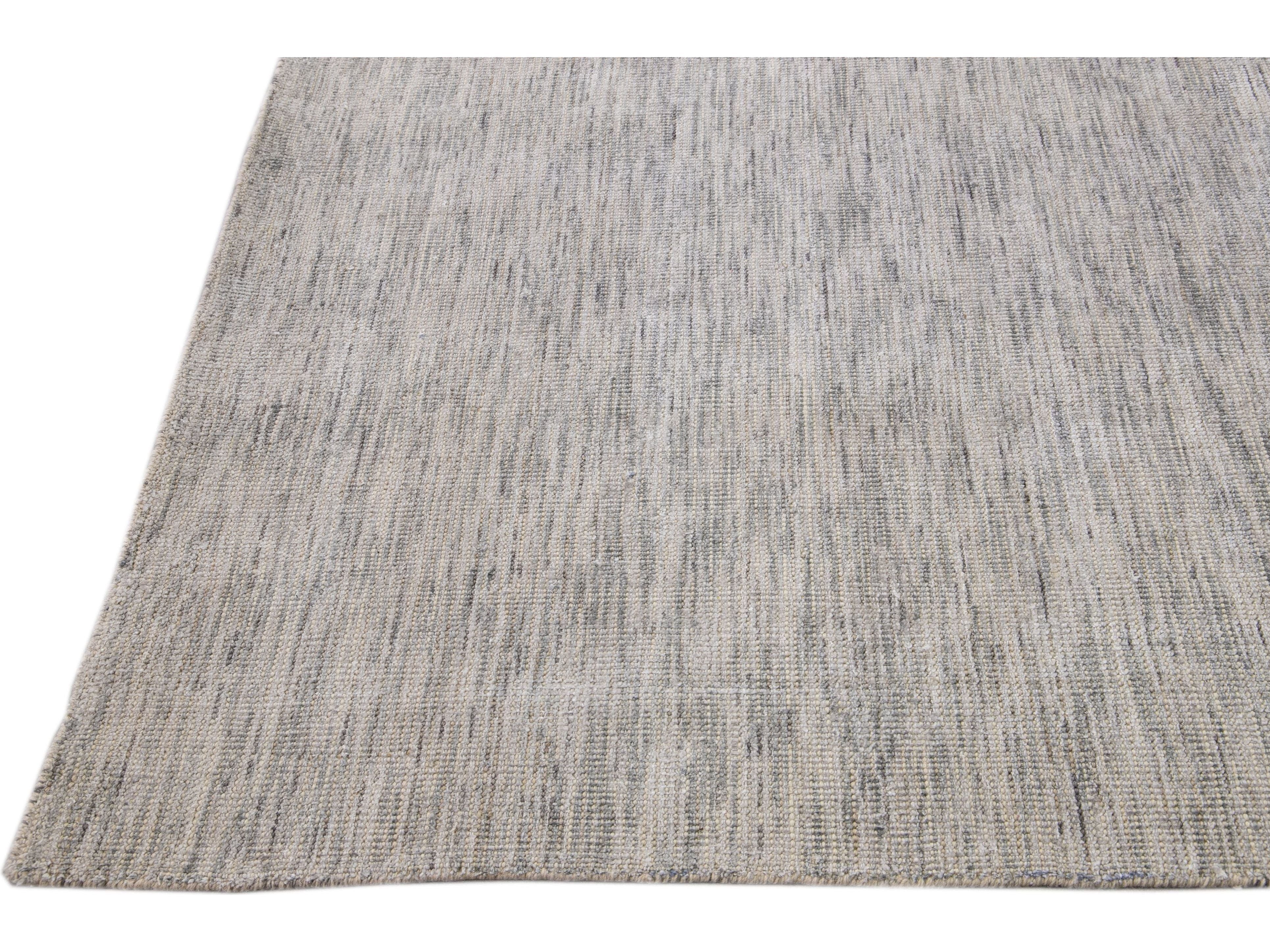 Modern Apadana's Groove Bamboo/Silk Handmade Beige Rug