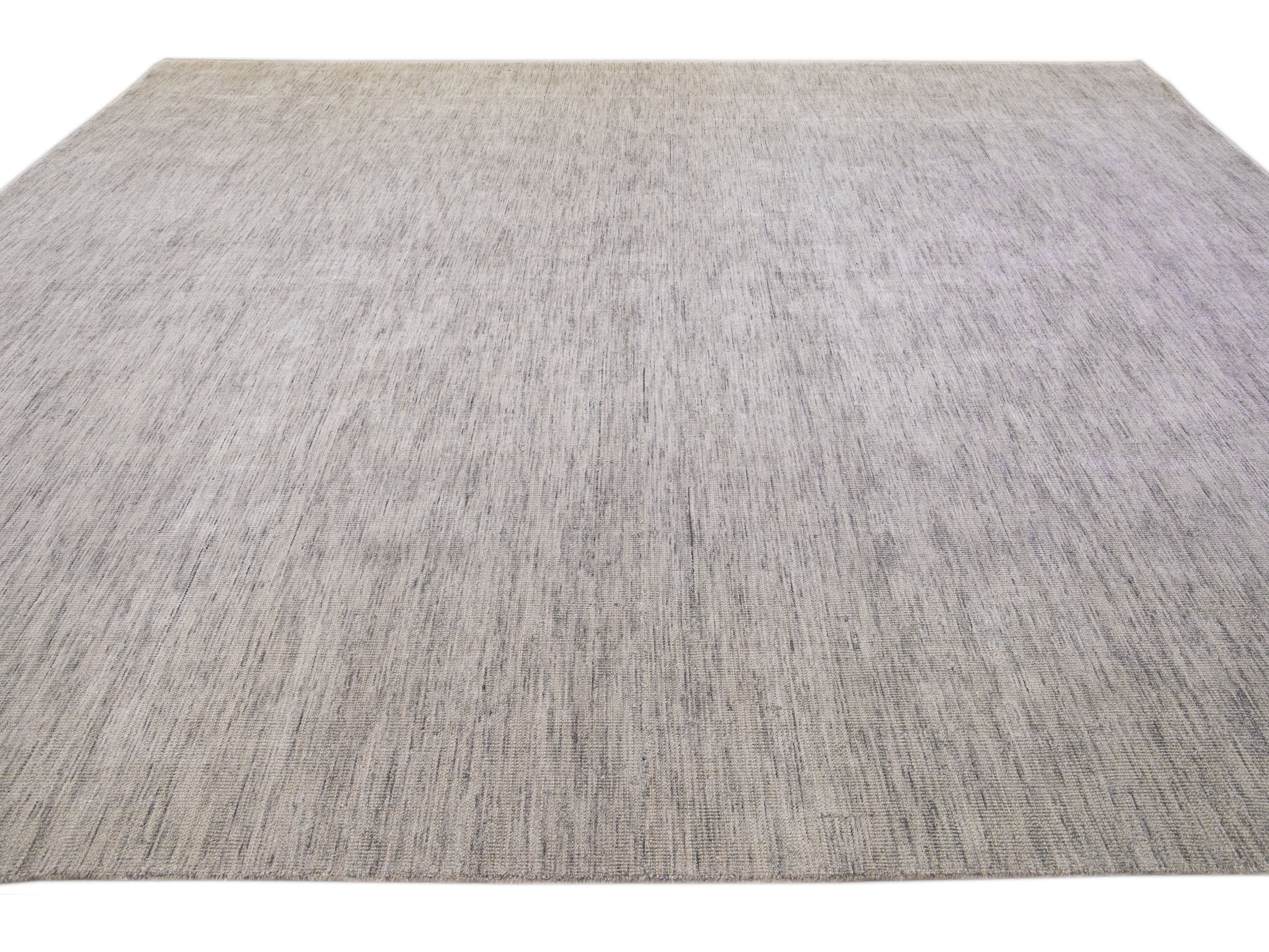 Modern Apadana's Groove Bamboo/Silk Handmade Beige Rug