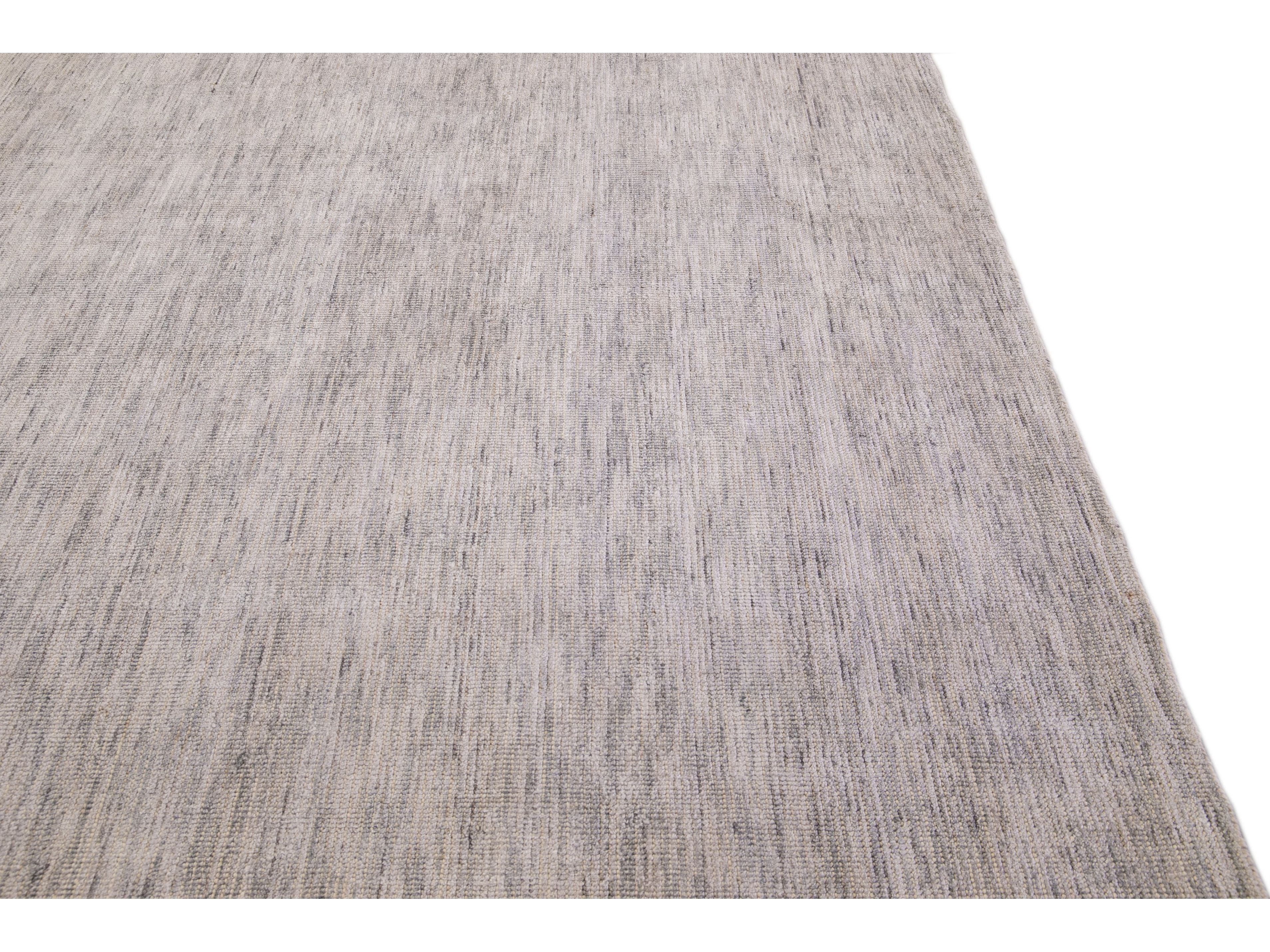 Modern Apadana's Groove Bamboo/Silk Handmade Beige Rug