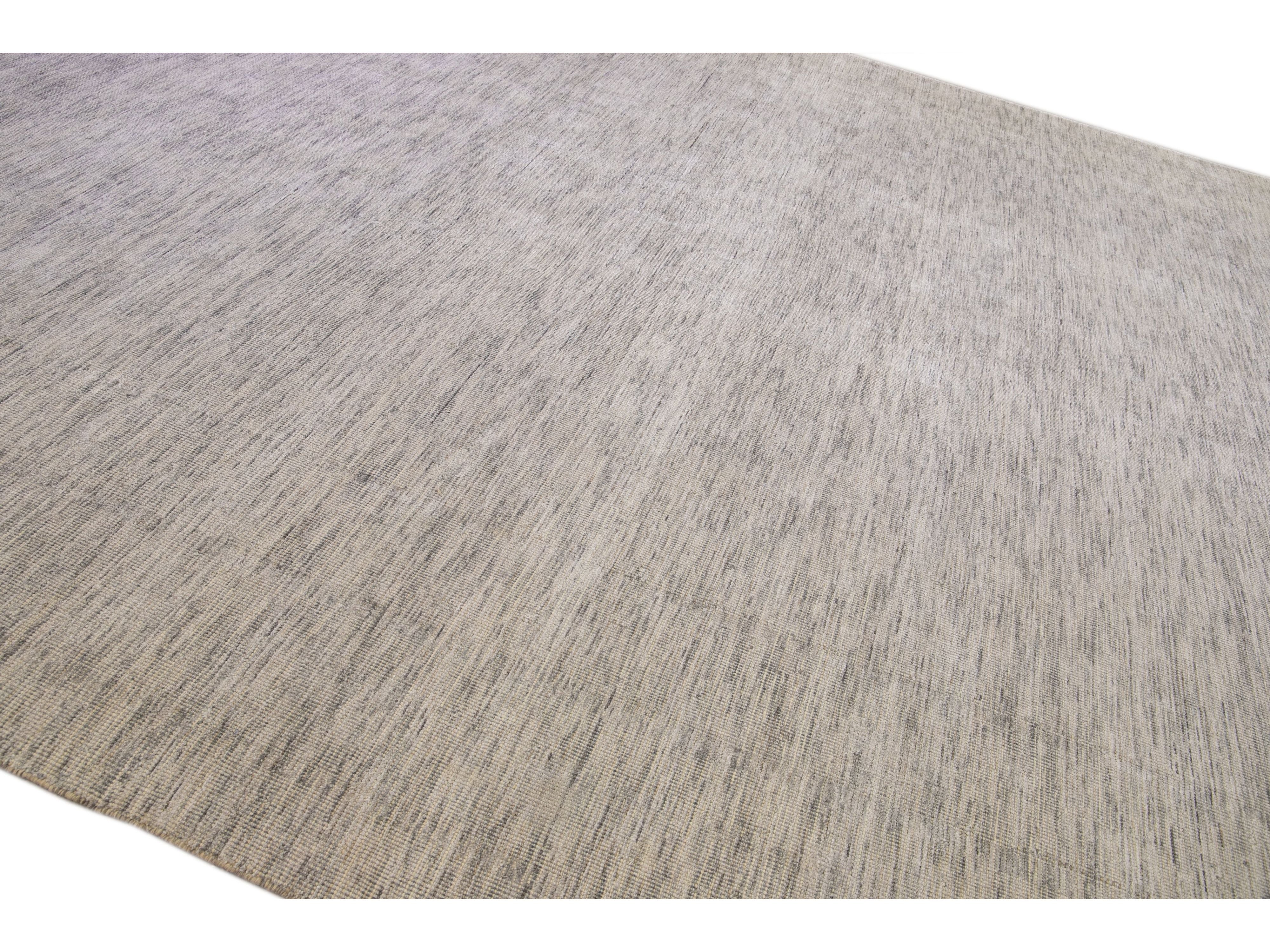 Modern Apadana's Groove Bamboo/Silk Handmade Beige Rug