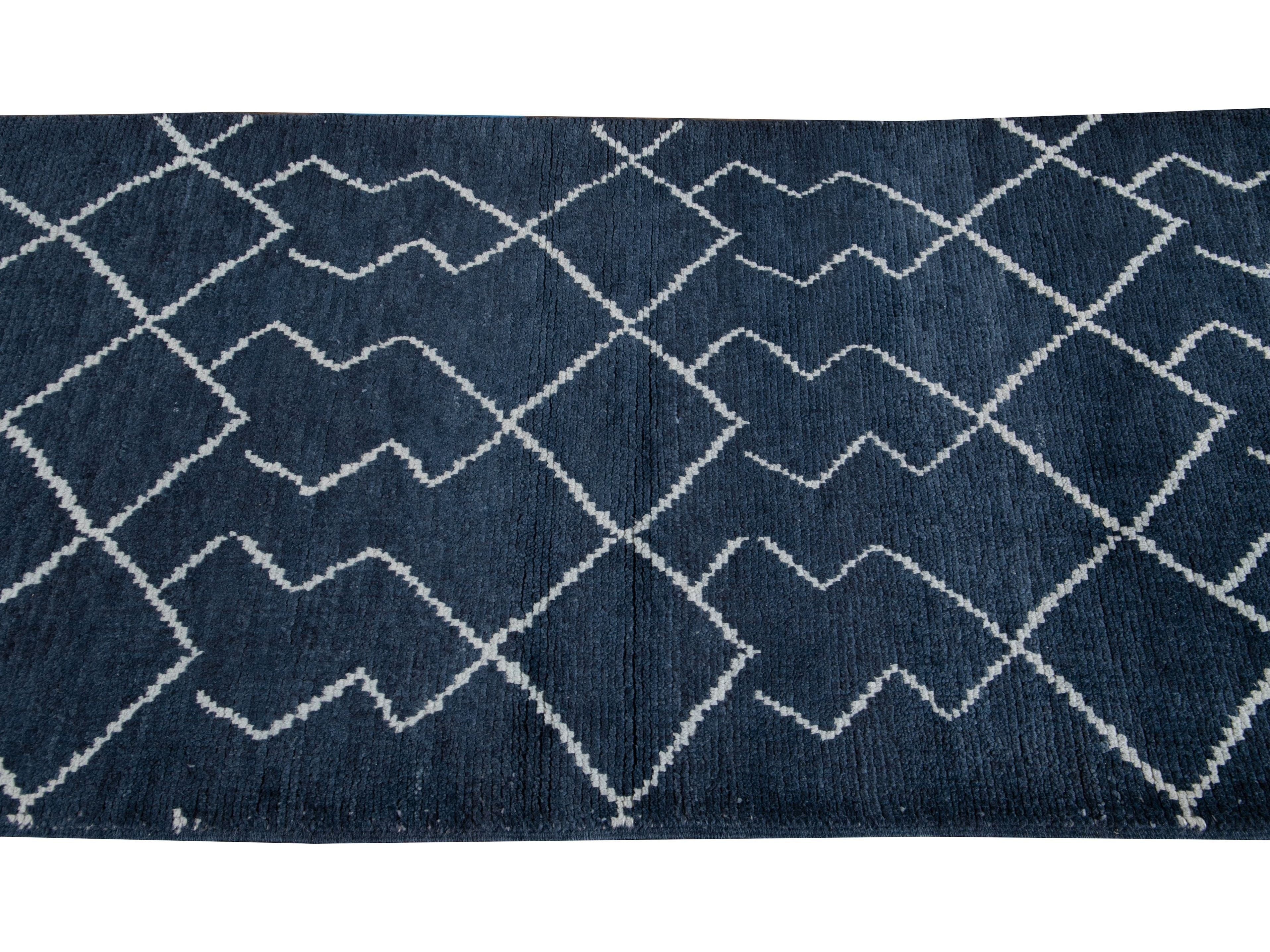 Modern Moroccan Wool Runner 3  X 12