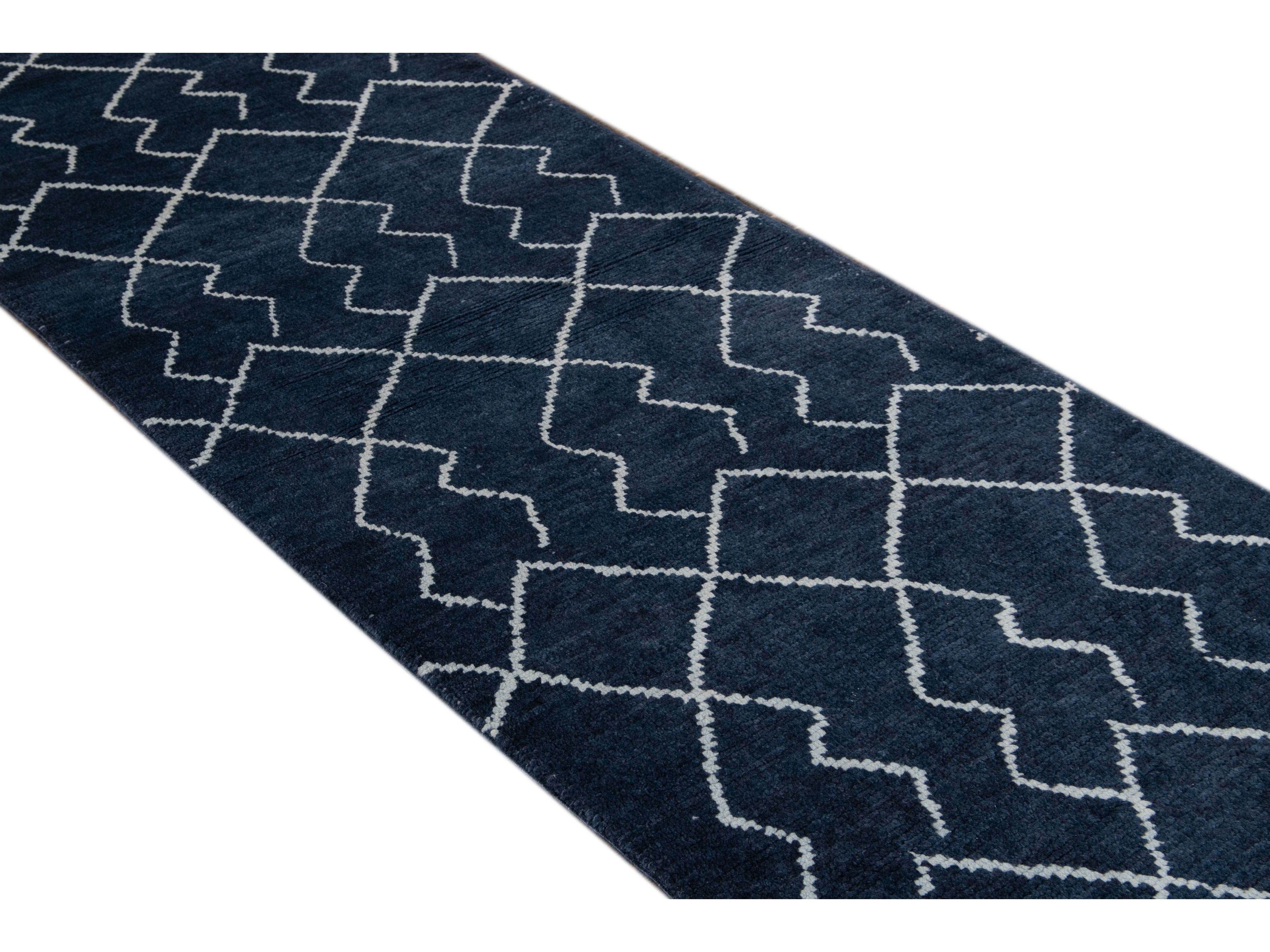 Modern Moroccan Wool Runner 3  X 12