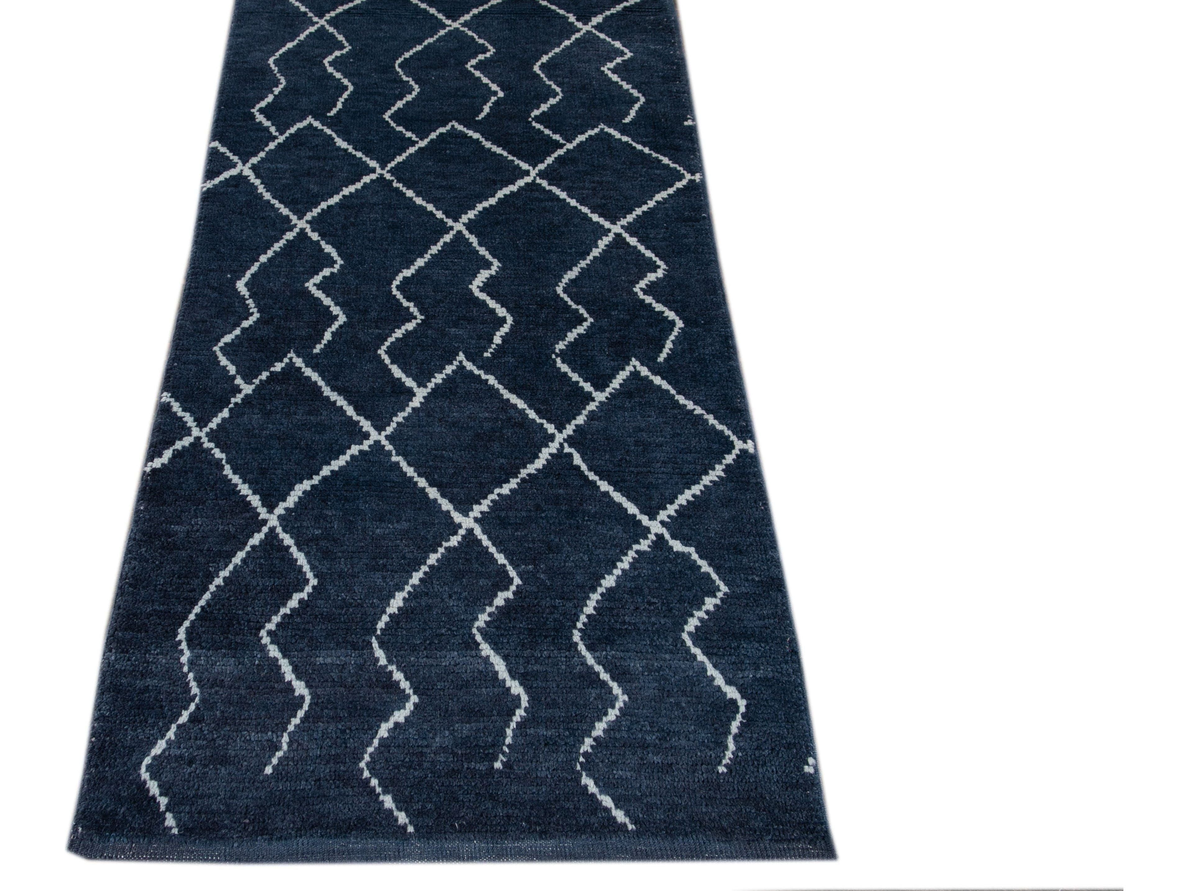 Modern Moroccan Wool Runner 3  X 12