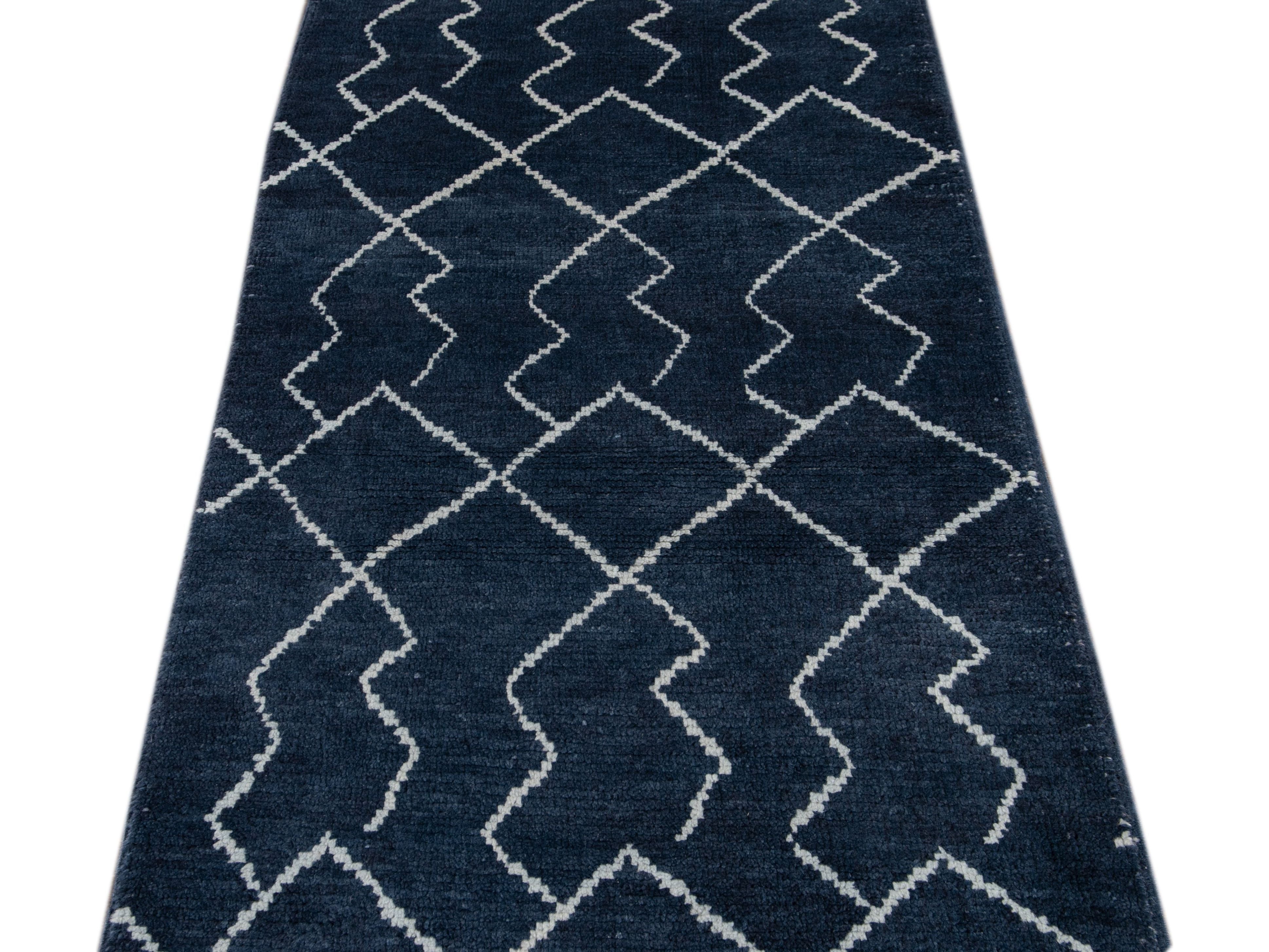 Modern Moroccan Wool Runner 3  X 12