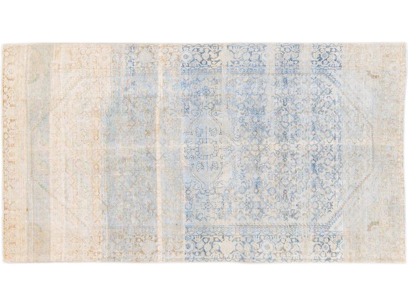 Antique Blue And Beige Mahal Handmade Medallion Floral Wool Rug