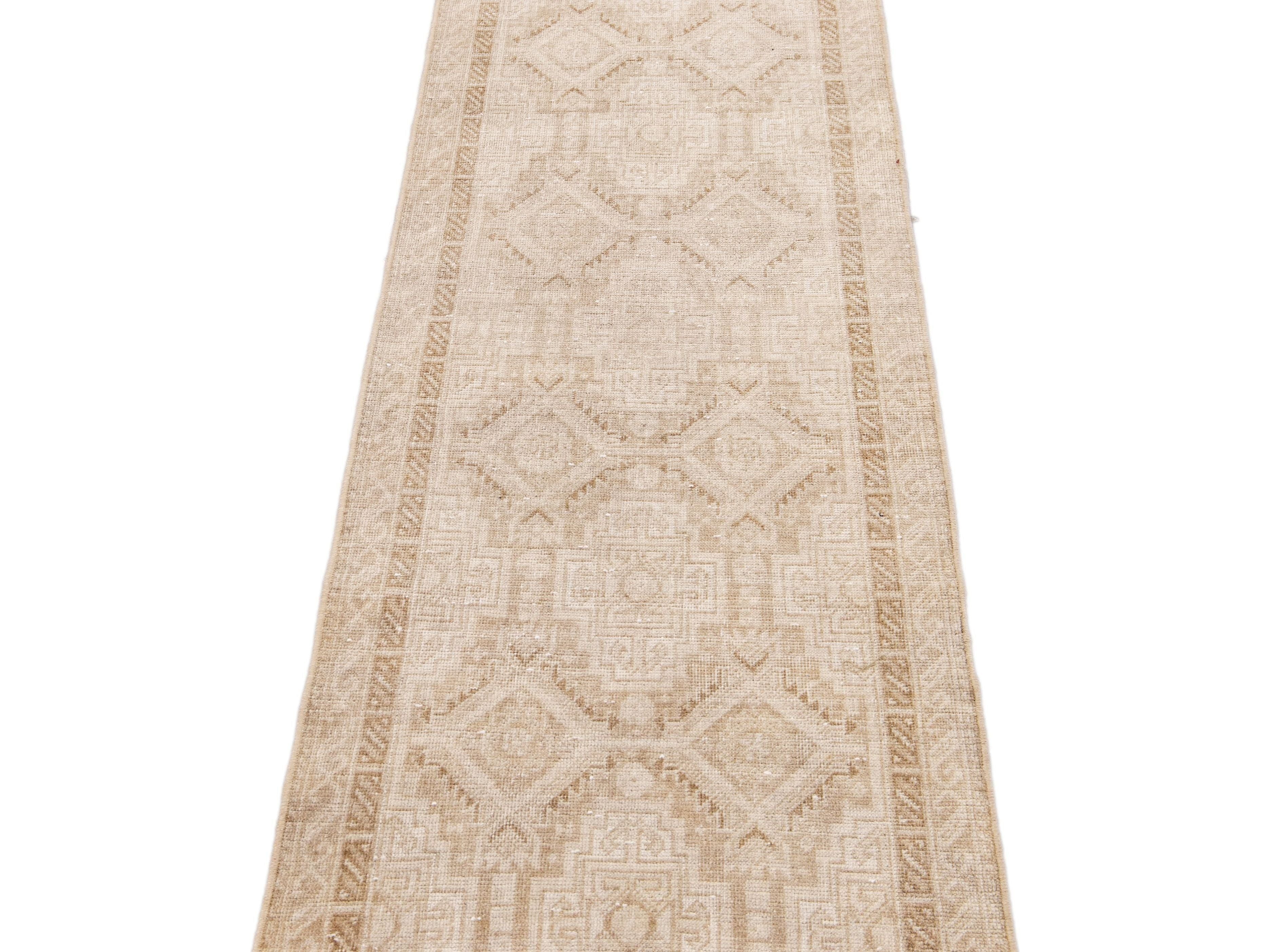 Antique Sivas Handmade Allover Motif Beige Wool Runner