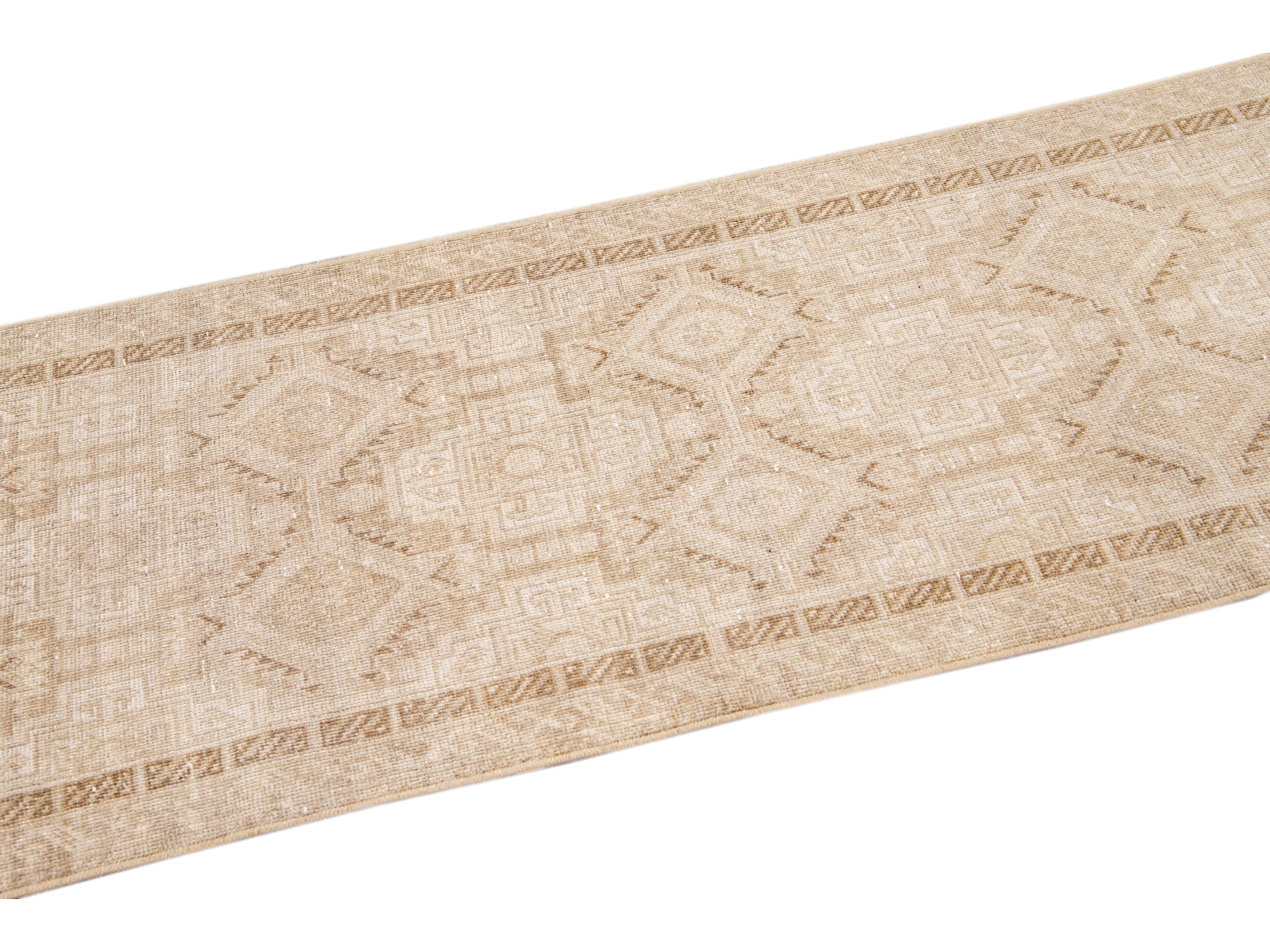 Antique Sivas Handmade Allover Motif Beige Wool Runner